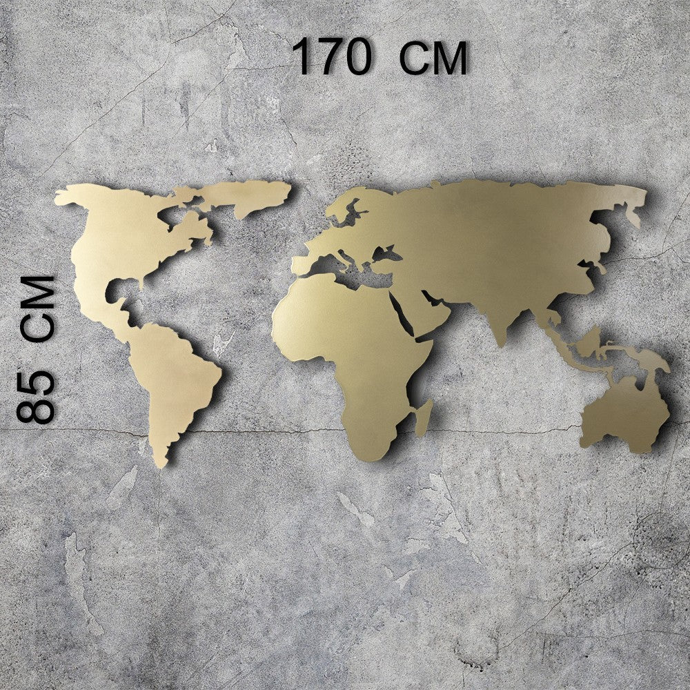 Metalna zidna dekoracija, World Map Silhouette XL - Gold