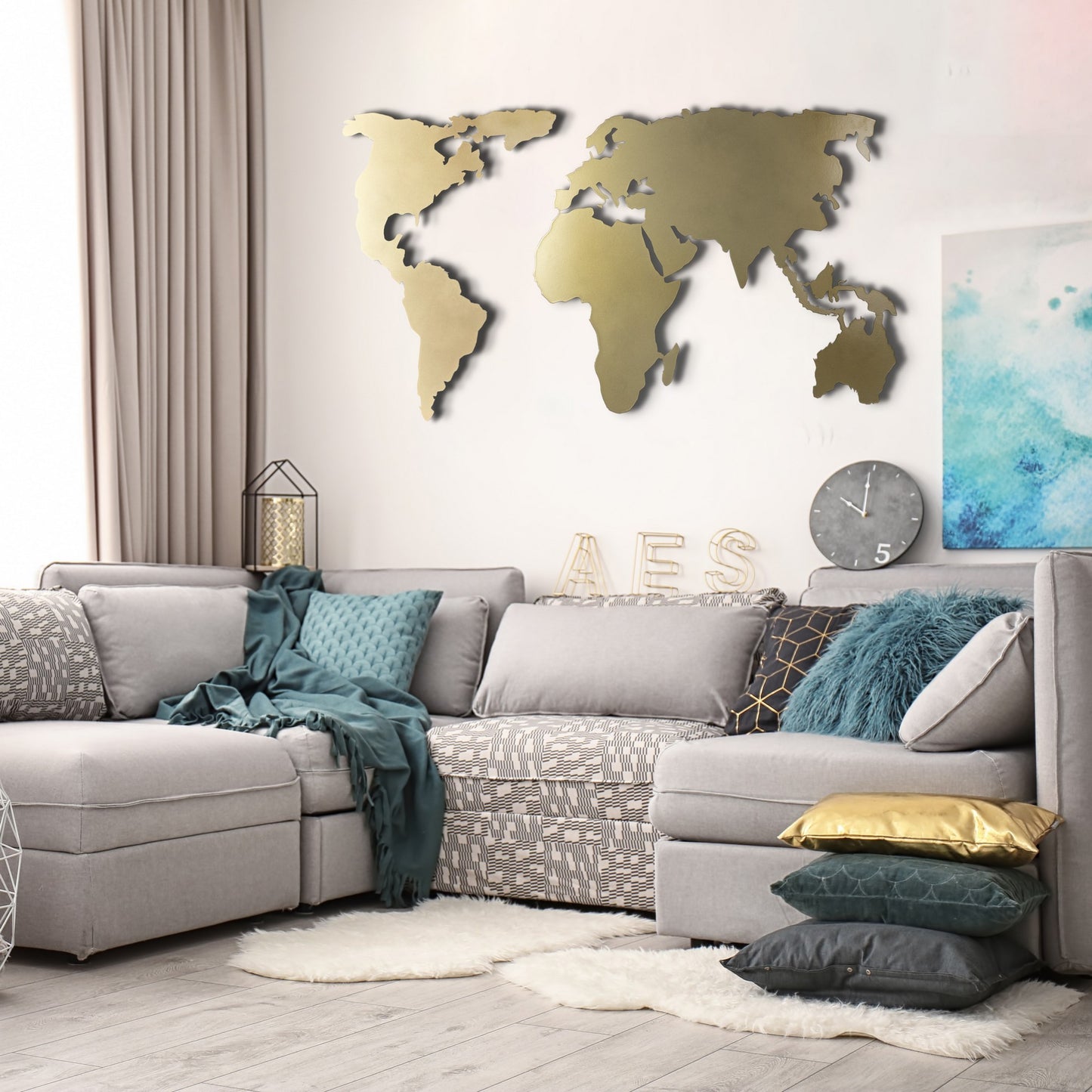 Metalna zidna dekoracija, World Map Silhouette XL - Gold