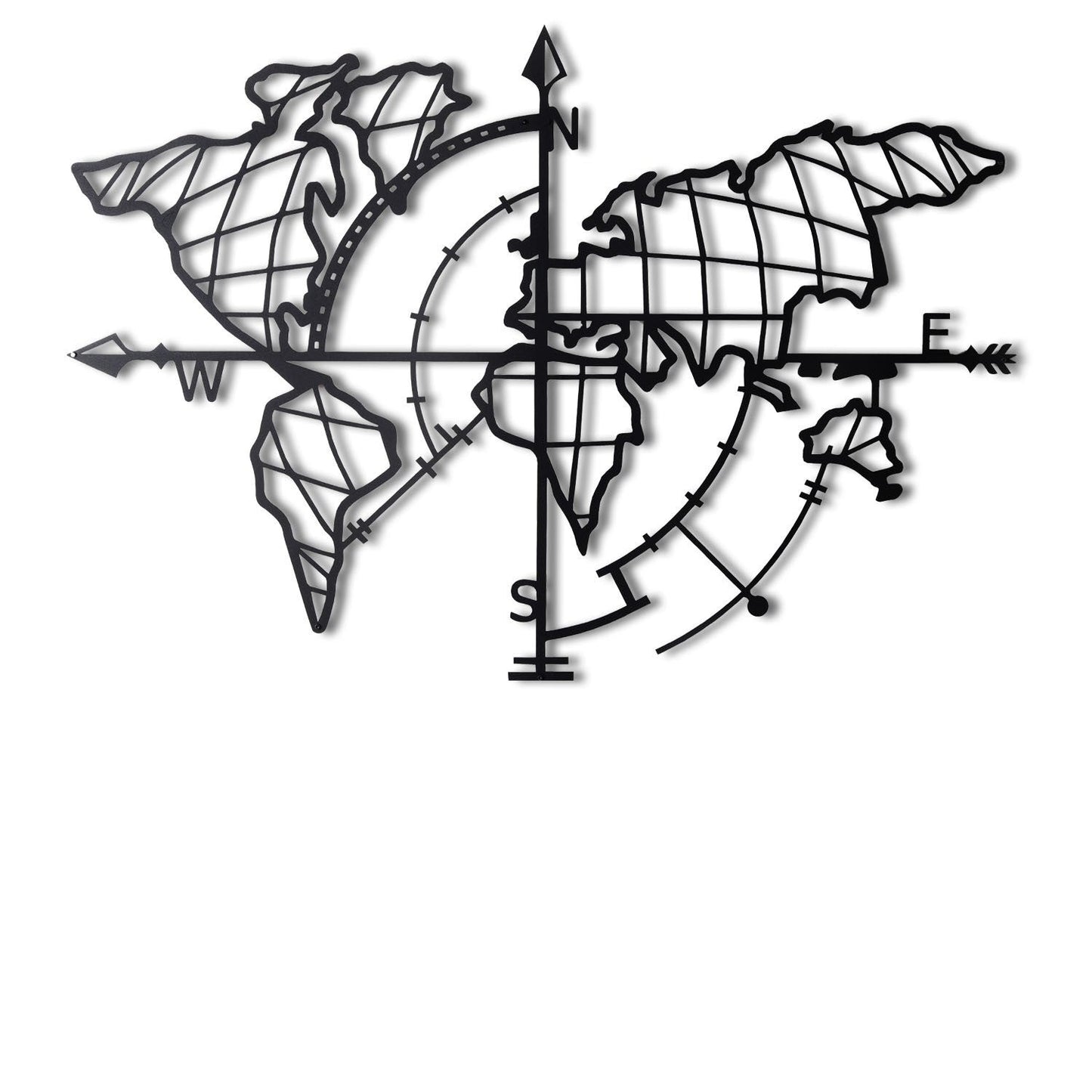 Zidna dekoracija WORLD, World Map Compass - Black