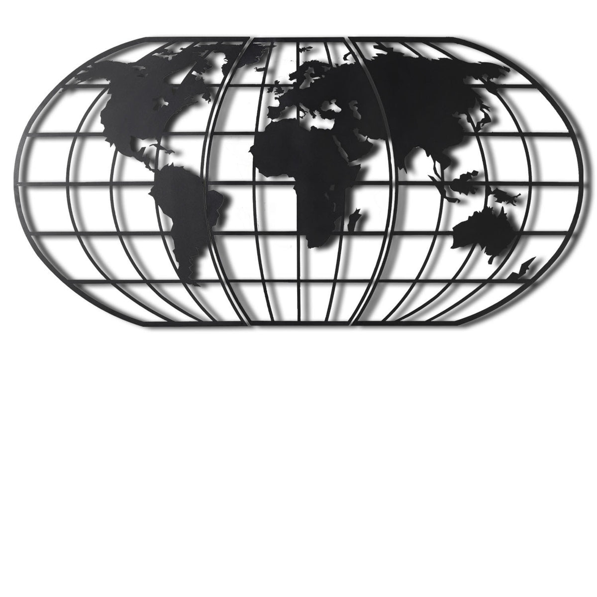 Metalna zidna dekoracija, World Map Globe Led - Black
