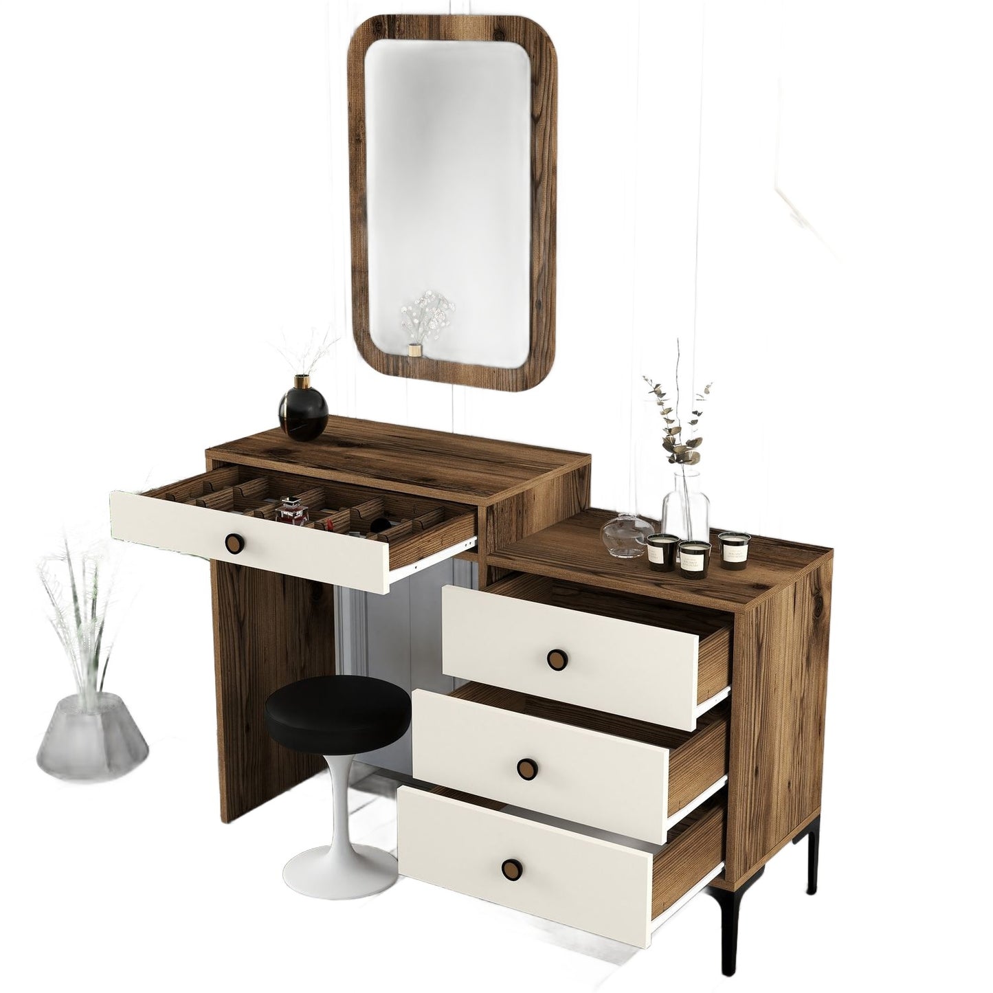 Stol za šminkanje, Lizbon 547 - Walnut, Cream
