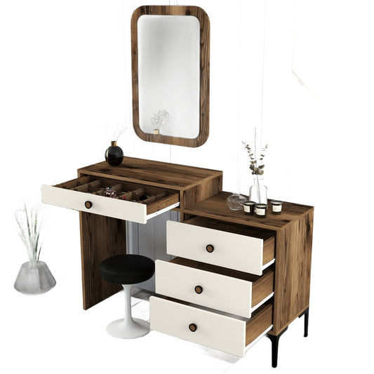 Stol za šminkanje, Lizbon 547 - Walnut, Cream