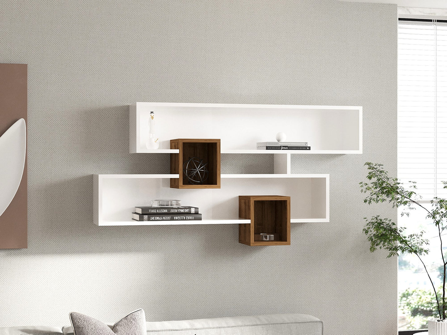 Polica zidna KAREN White, Karen - Walnut, White