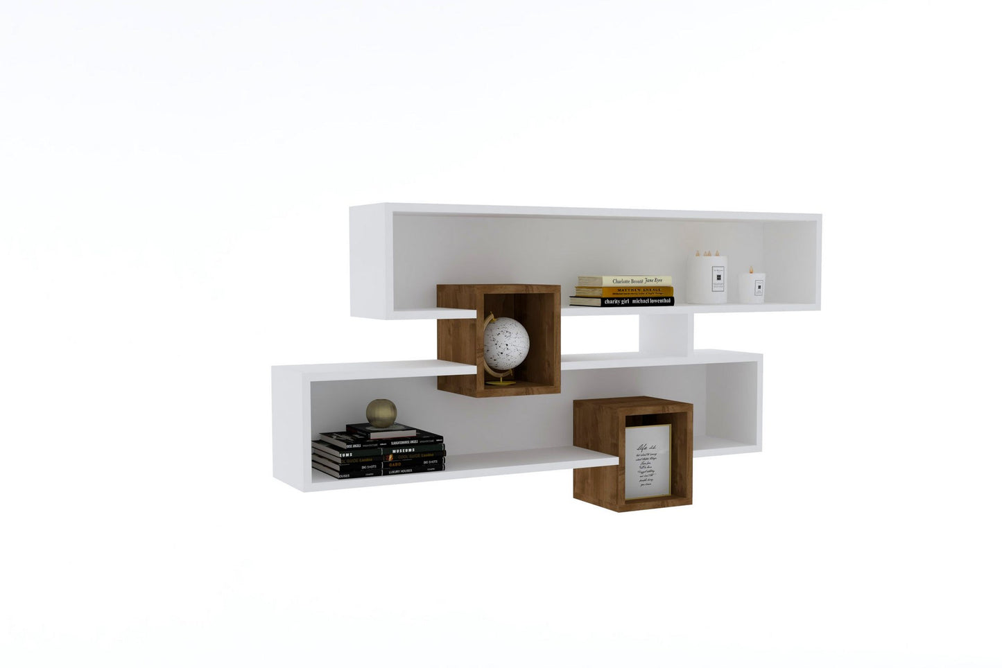 Polica zidna KAREN White, Karen - Walnut, White