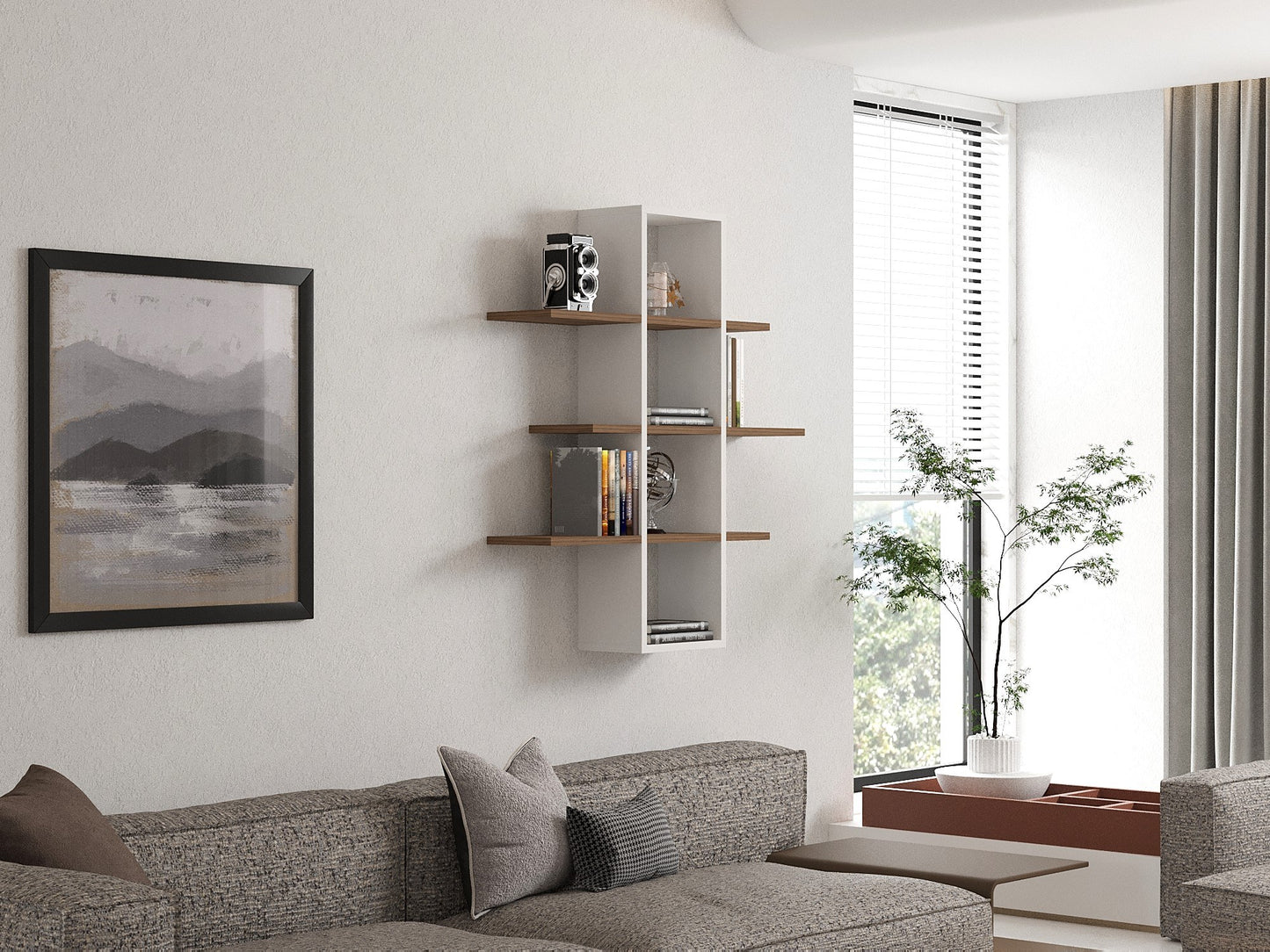 Zidna polica, Ardo - Walnut, White