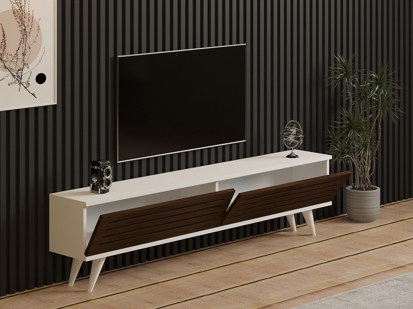 Stalak za televizor, Hill - Walnut, White