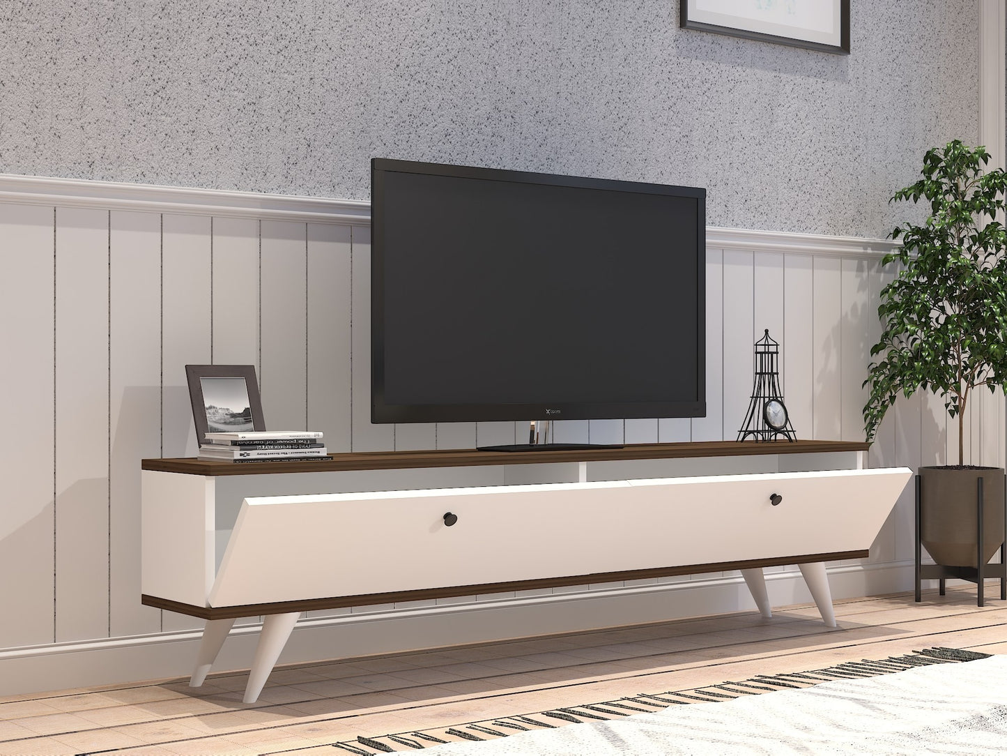 Stalak za televizor, Paris - White, Walnut
