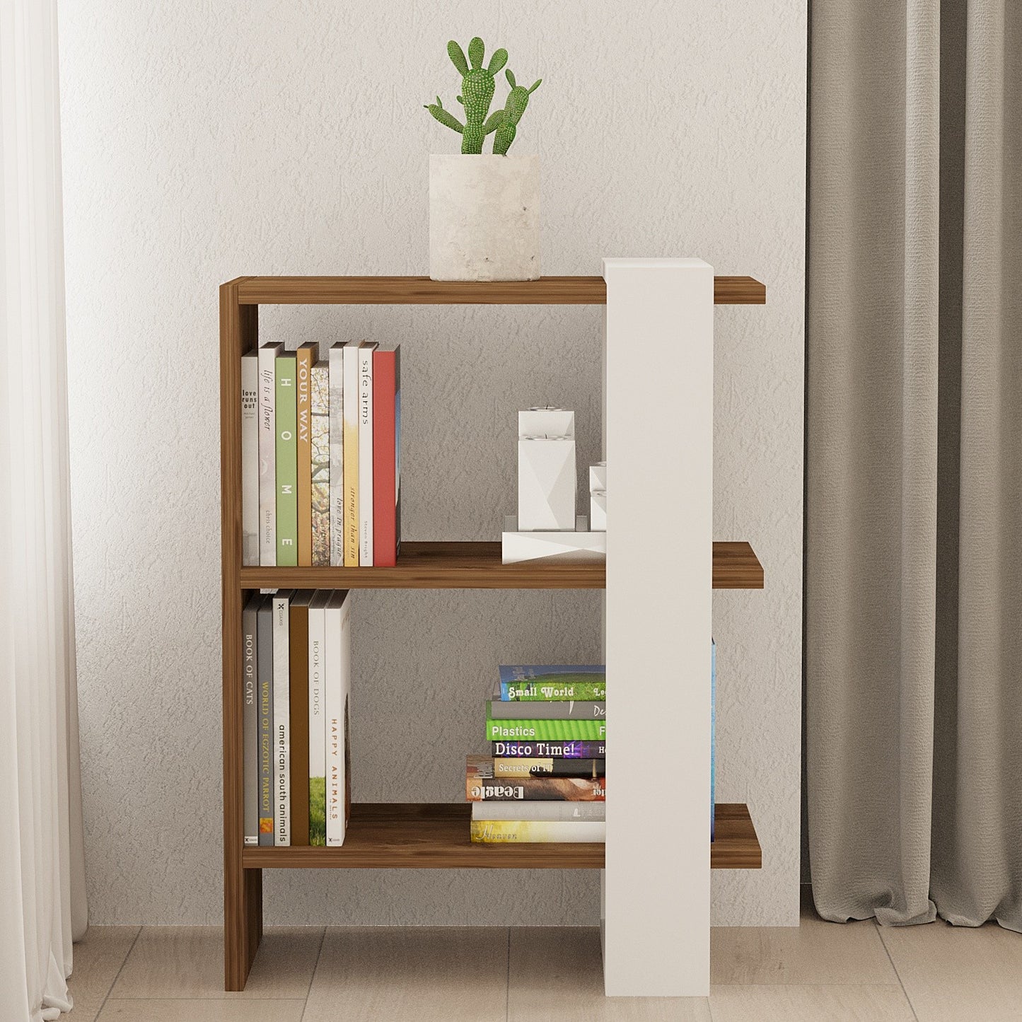 Polica za knjige, Gaye - Walnut, White