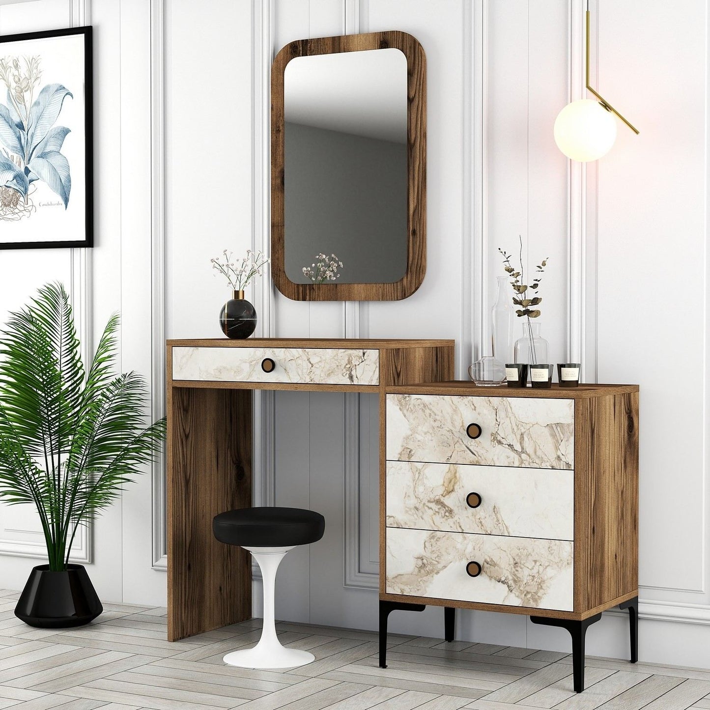 Stol za šminkanje, Lizbon 545 - Walnut, White
