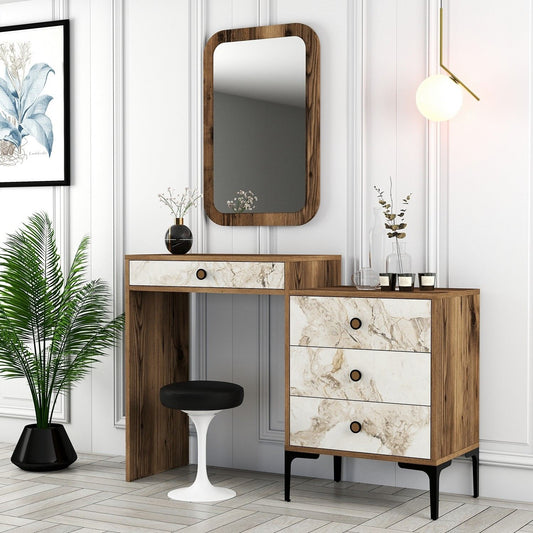 Stol za šminkanje, Lizbon 545 - Walnut, White