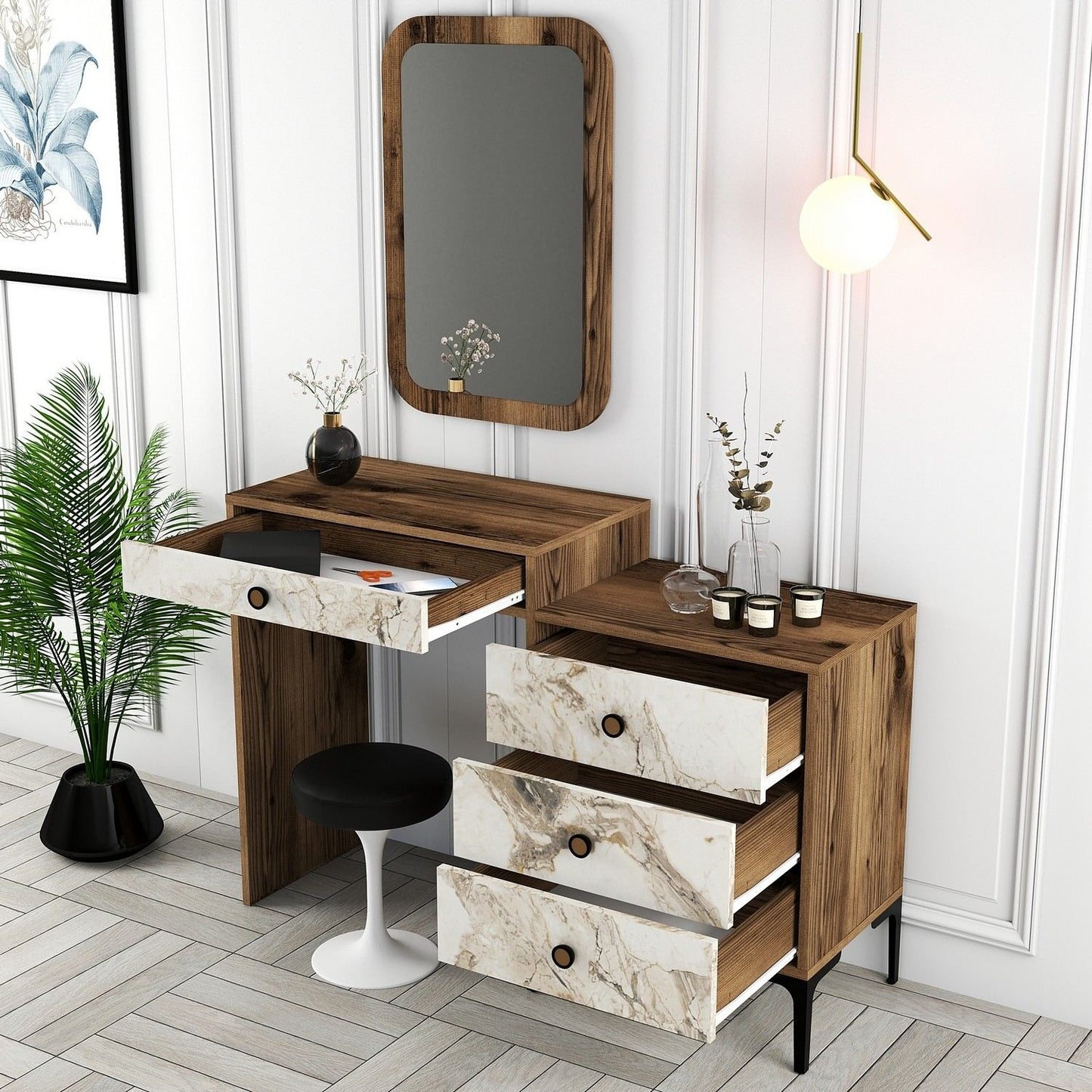 Stol za šminkanje, Lizbon 545 - Walnut, White