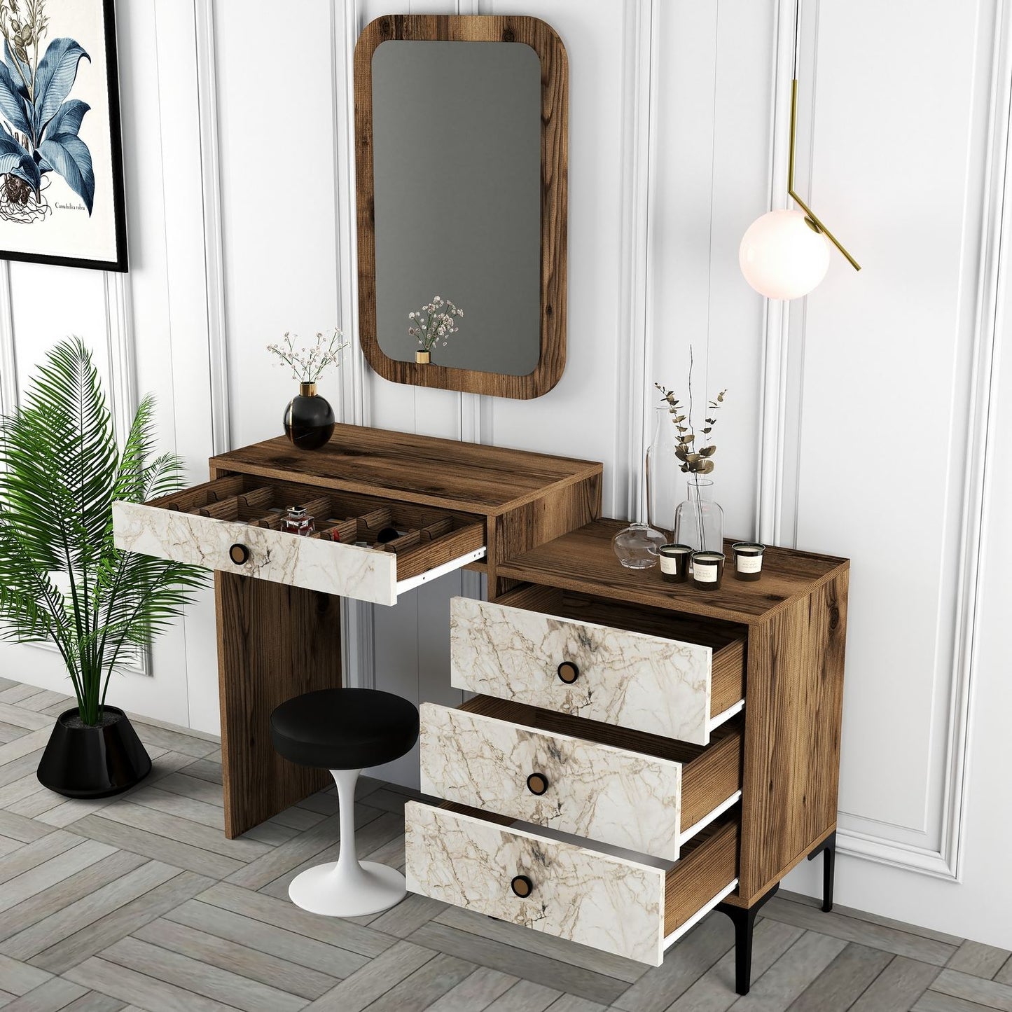 Stol za šminkanje, Lizbon 545 - Walnut, White