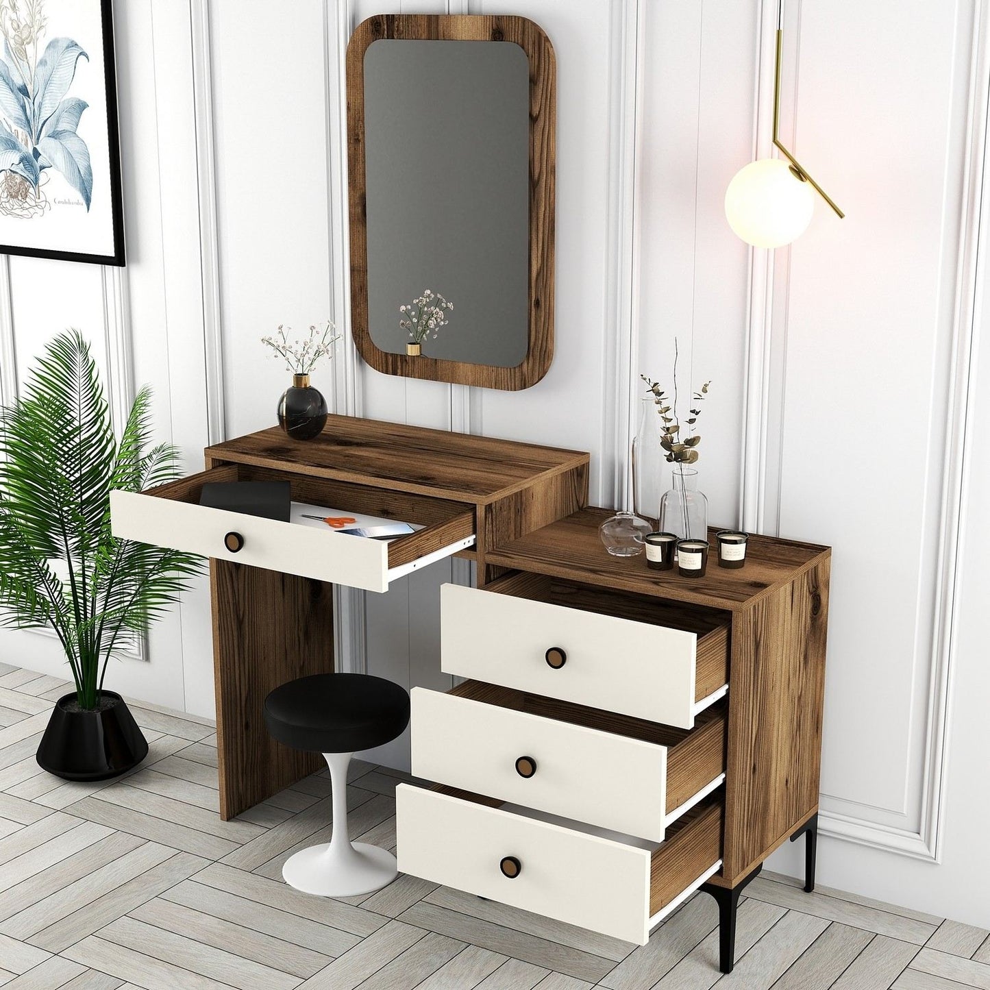 Stol za šminkanje, Lizbon 547 - Walnut, Cream