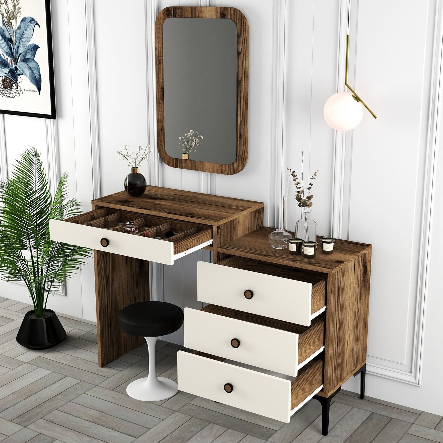 Stol za šminkanje, Lizbon 547 - Walnut, Cream