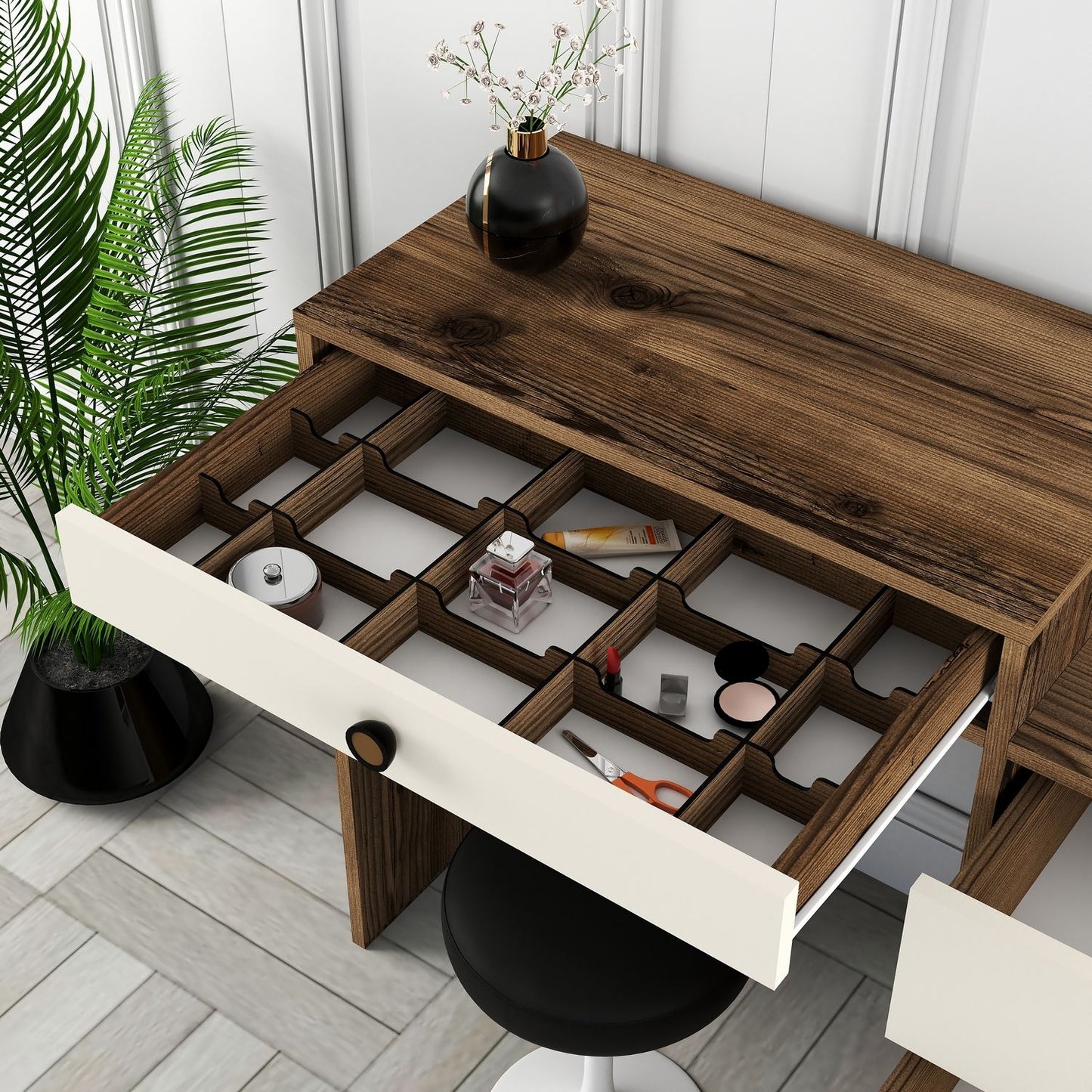 Stol za šminkanje, Lizbon 547 - Walnut, Cream