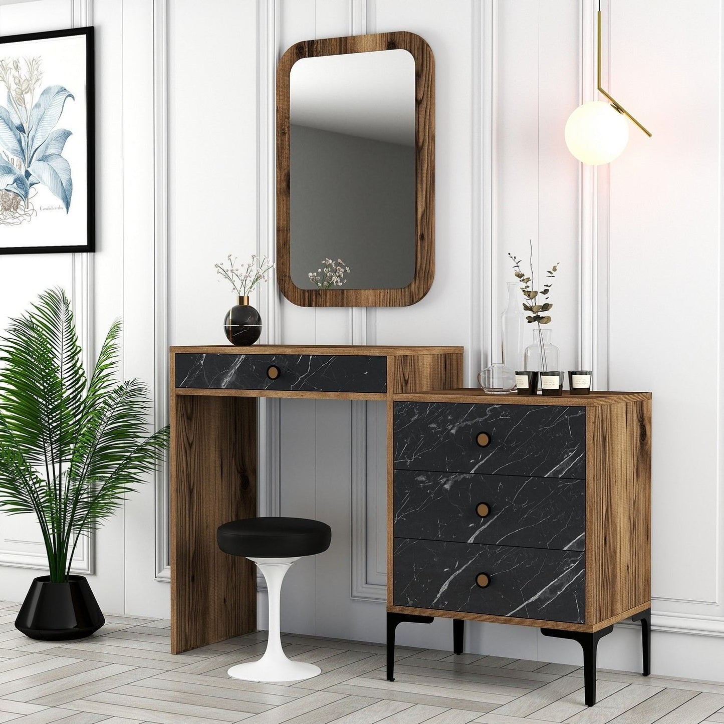 Stol za šminkanje, Lizbon 548 - Walnut, Black
