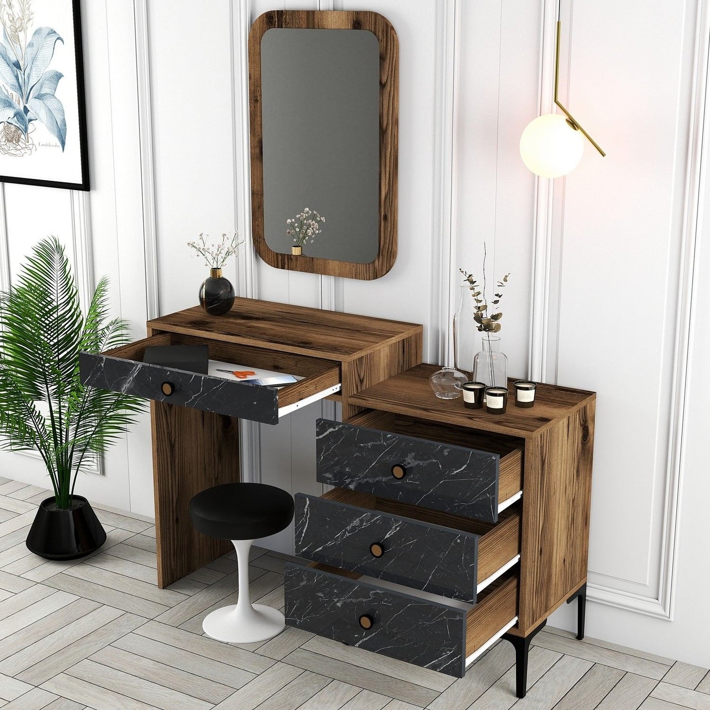 Stol za šminkanje, Lizbon 548 - Walnut, Black