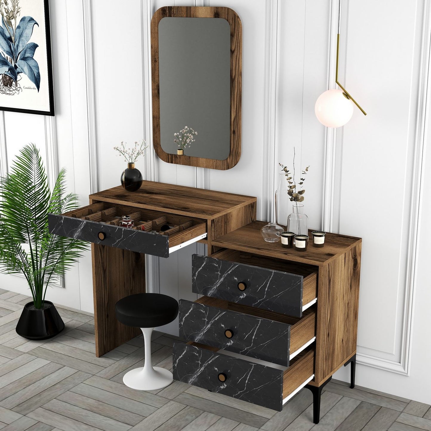 Stol za šminkanje, Lizbon 548 - Walnut, Black