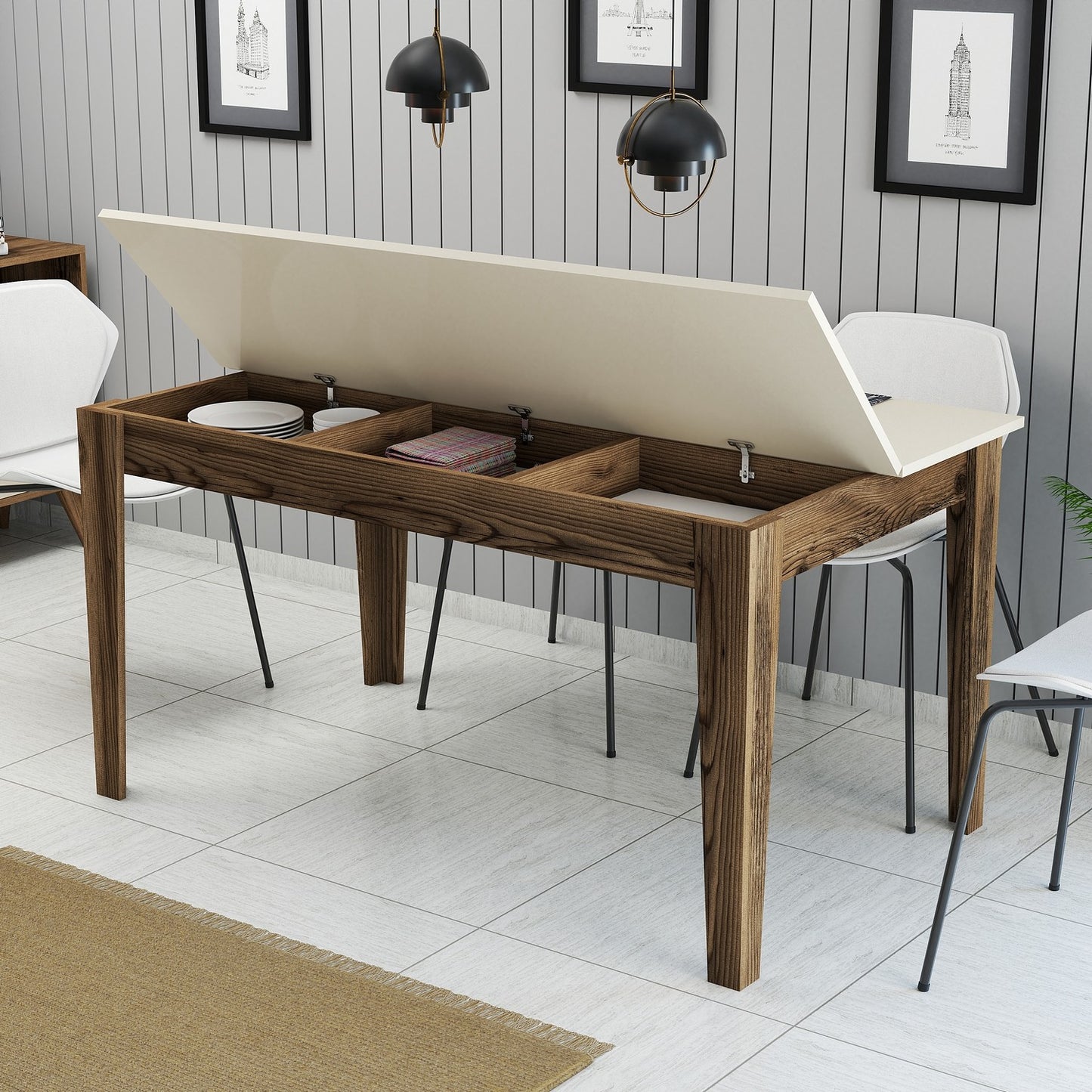 Blagovaonski stol, Milan 517 - Walnut, Cream