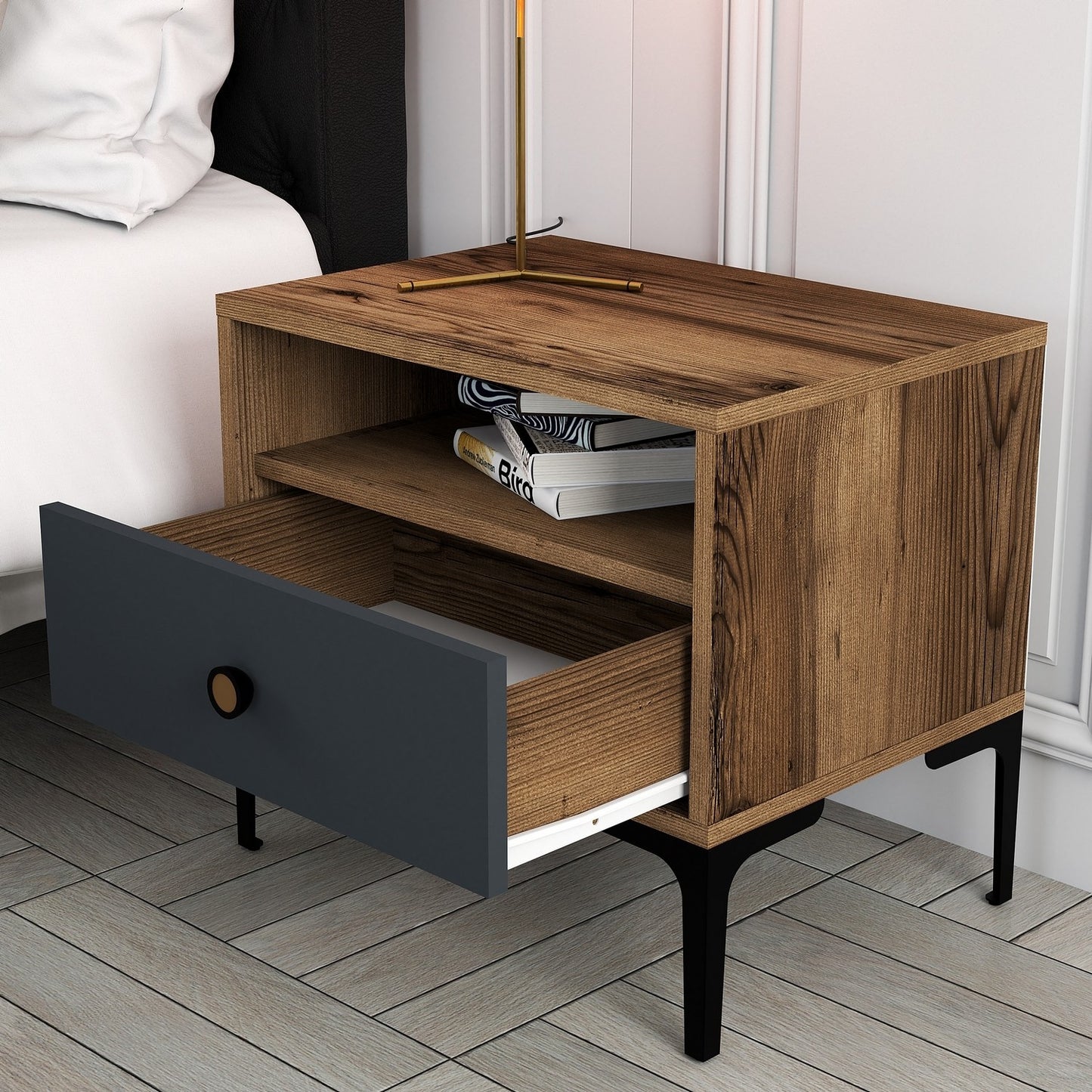 Noćni ormarić, Lizbon 529 - Walnut, Anthracite