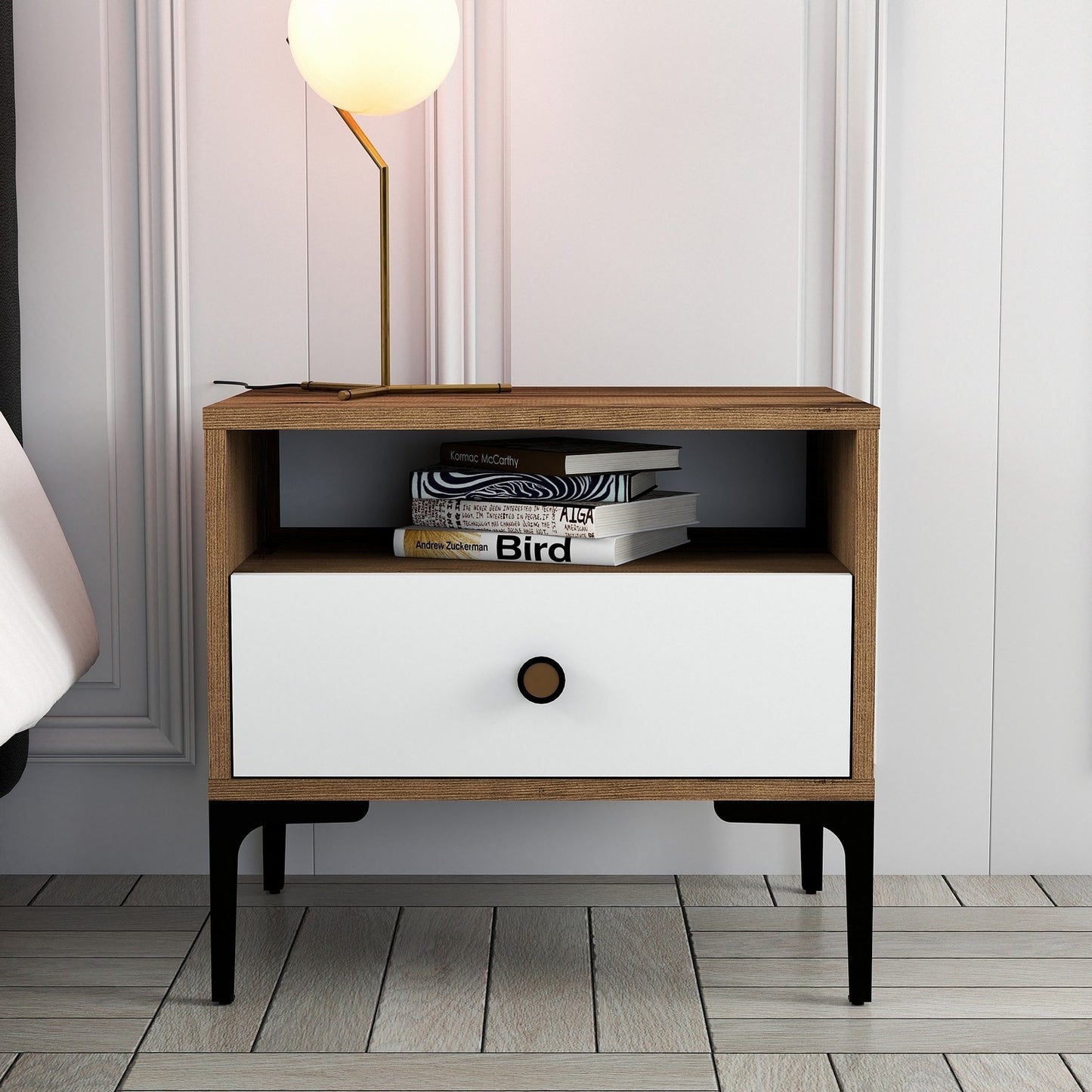 Noćni ormarić, Lizbon 530 - Walnut, White