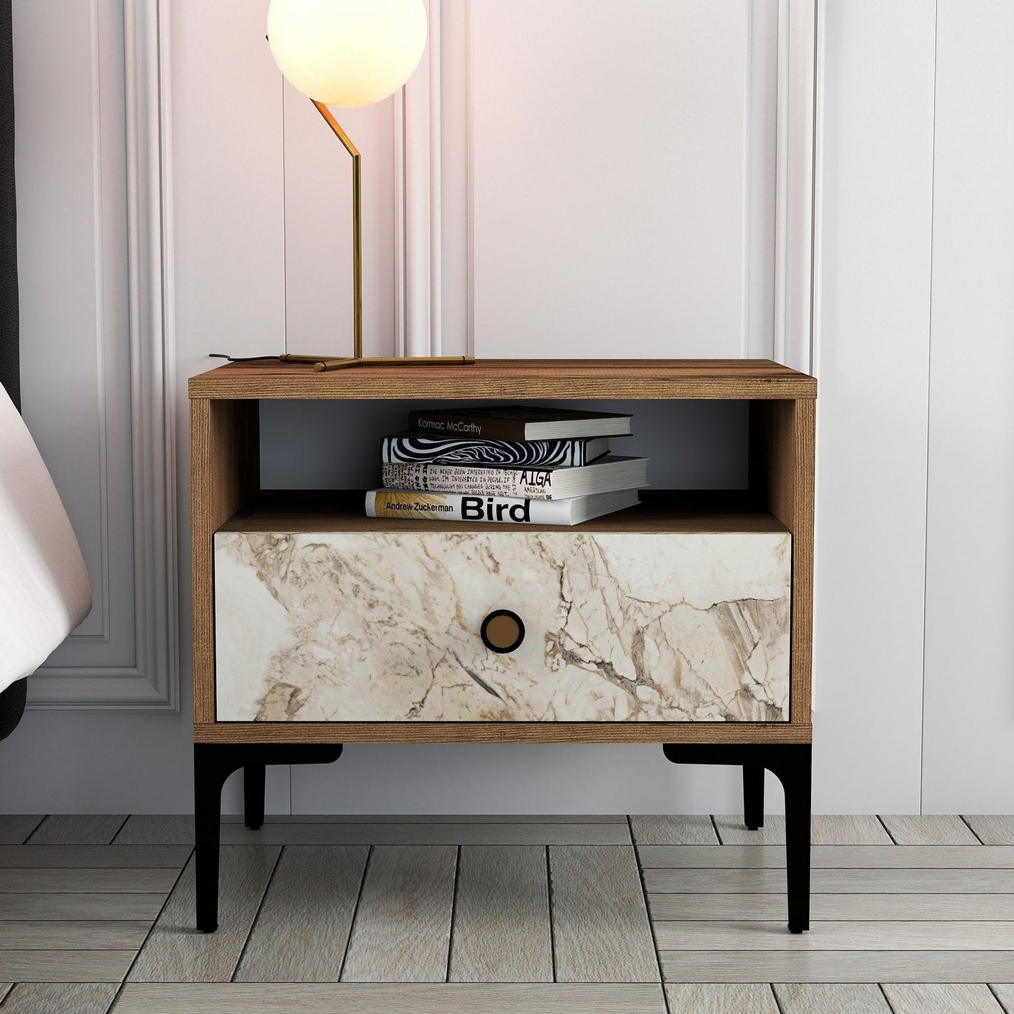 Noćni ormarić, Lizbon 531 - Walnut, White