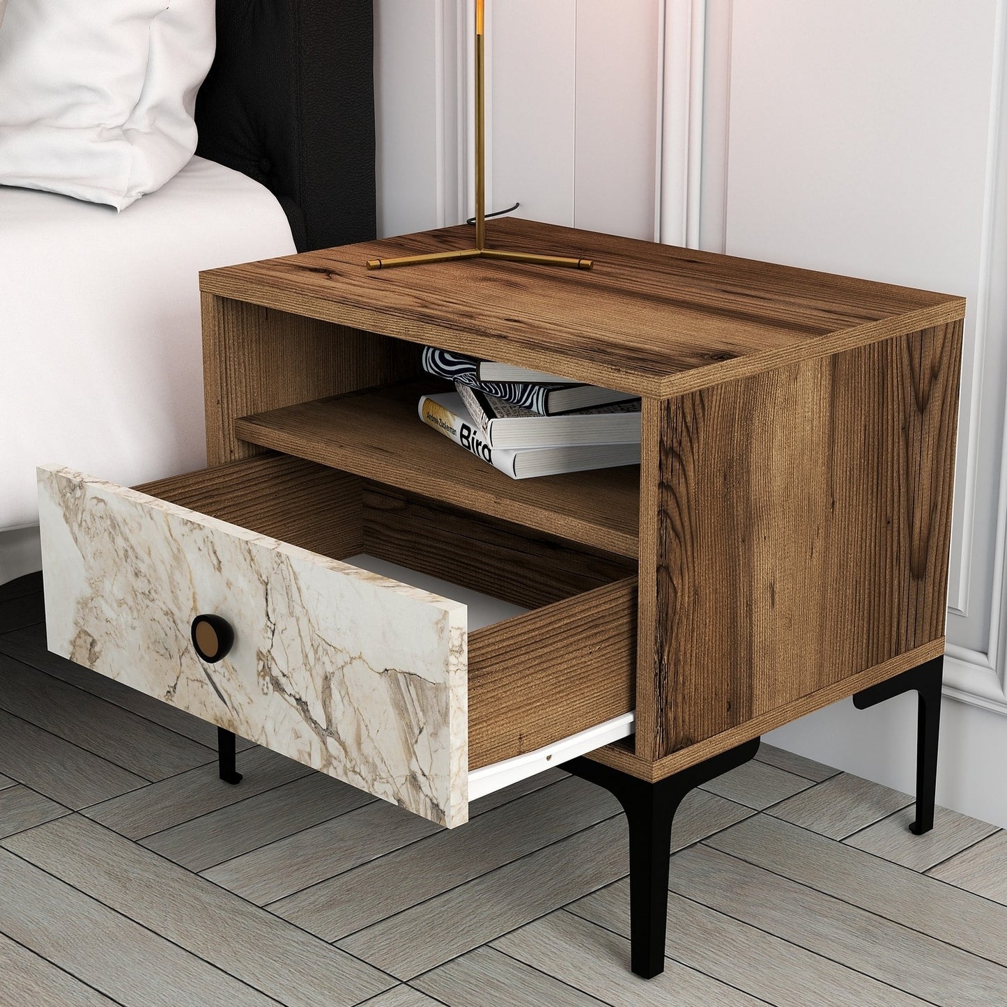 Noćni ormarić, Lizbon 531 - Walnut, White