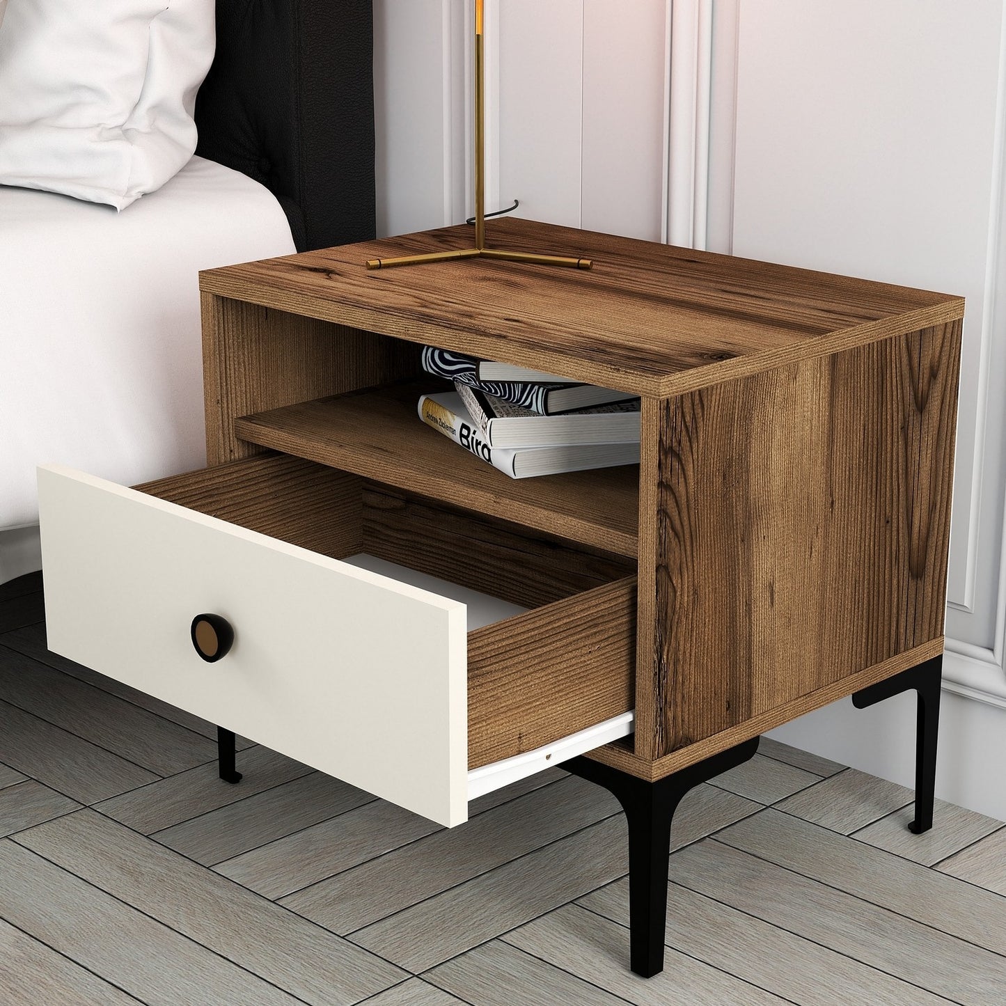 Noćni ormarić, Lizbon 533 - Walnut, Cream