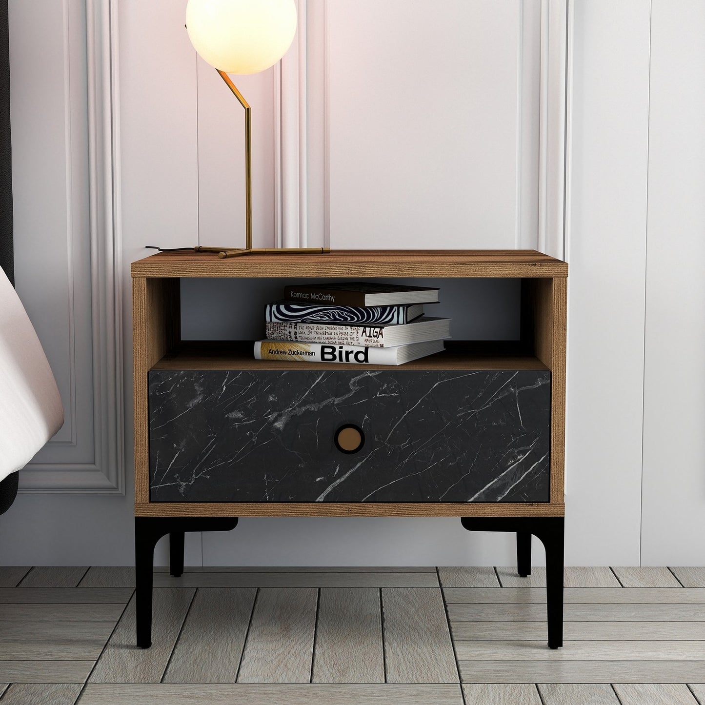 Noćni ormarić, Lizbon 534 - Walnut, Black