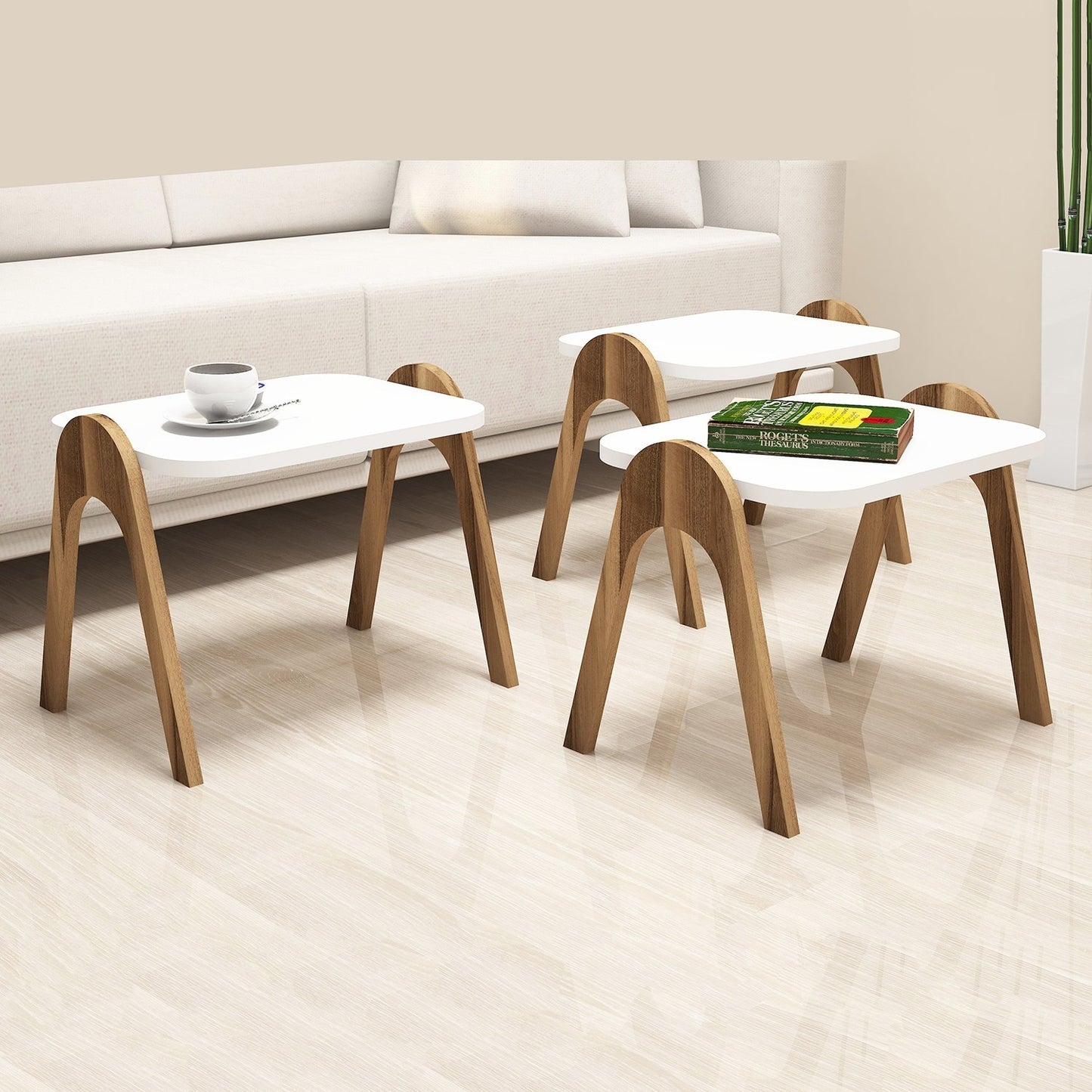 Stol (3 komada), Paris - Walnut, White