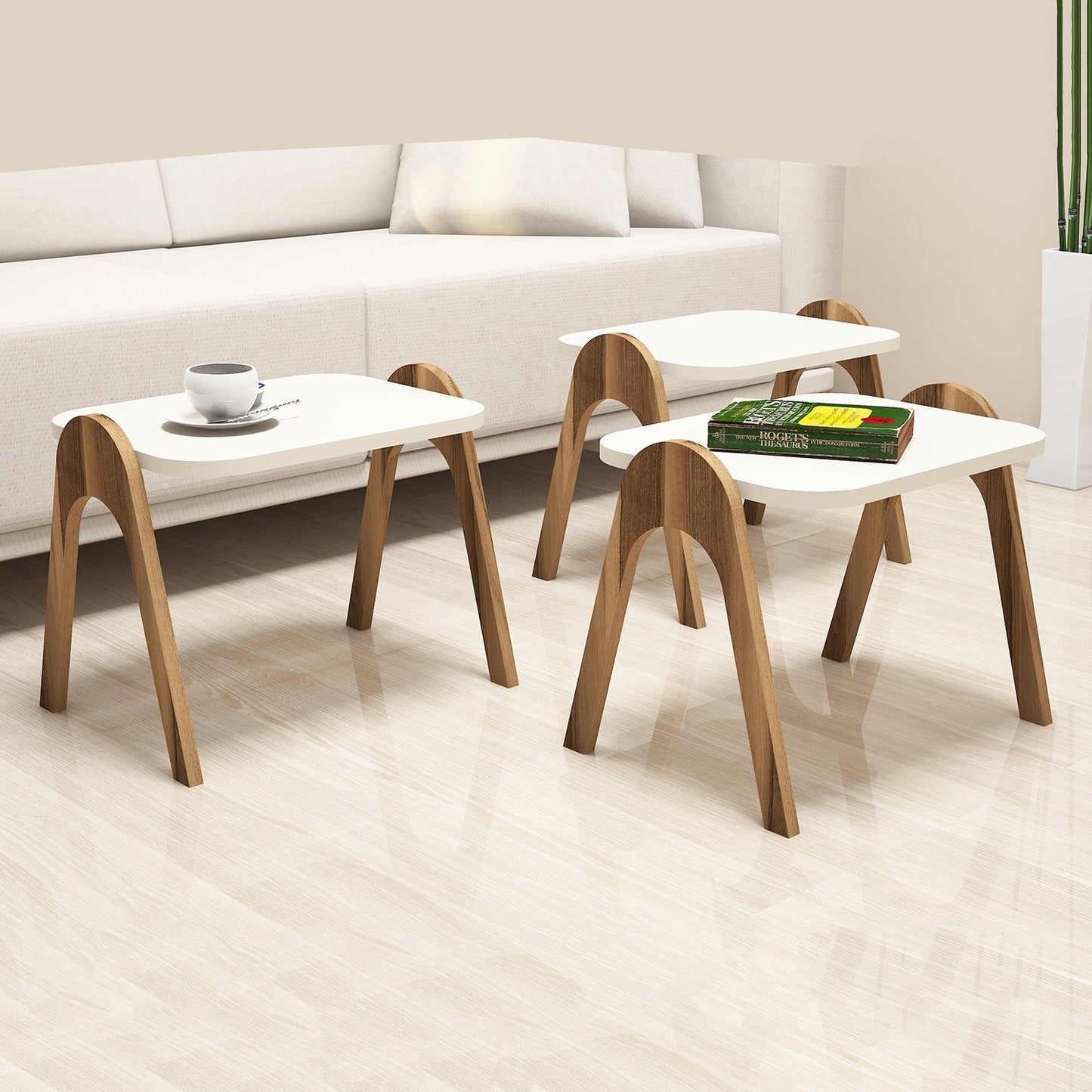 Stol (3 komada), Paris - Walnut, Cream