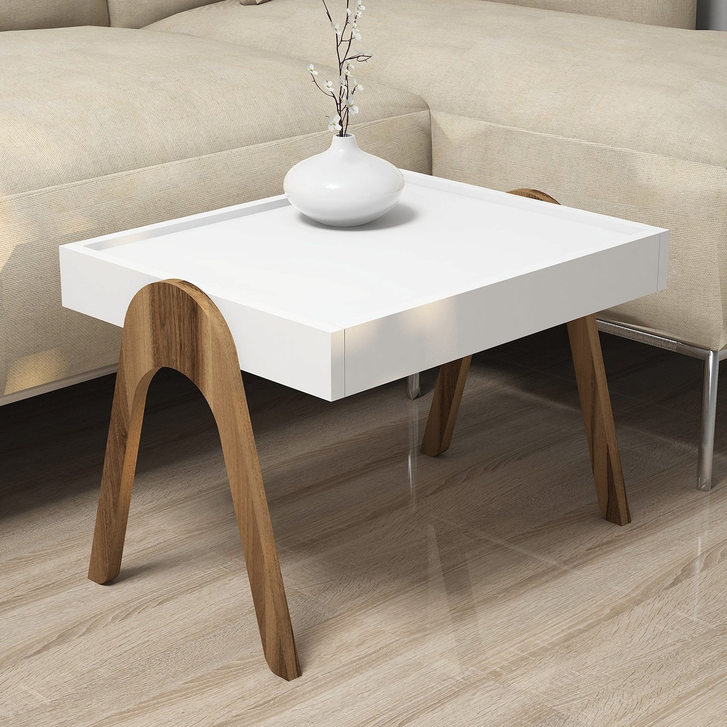 Set stolića ROMA WHITE, Roma - Walnut, White