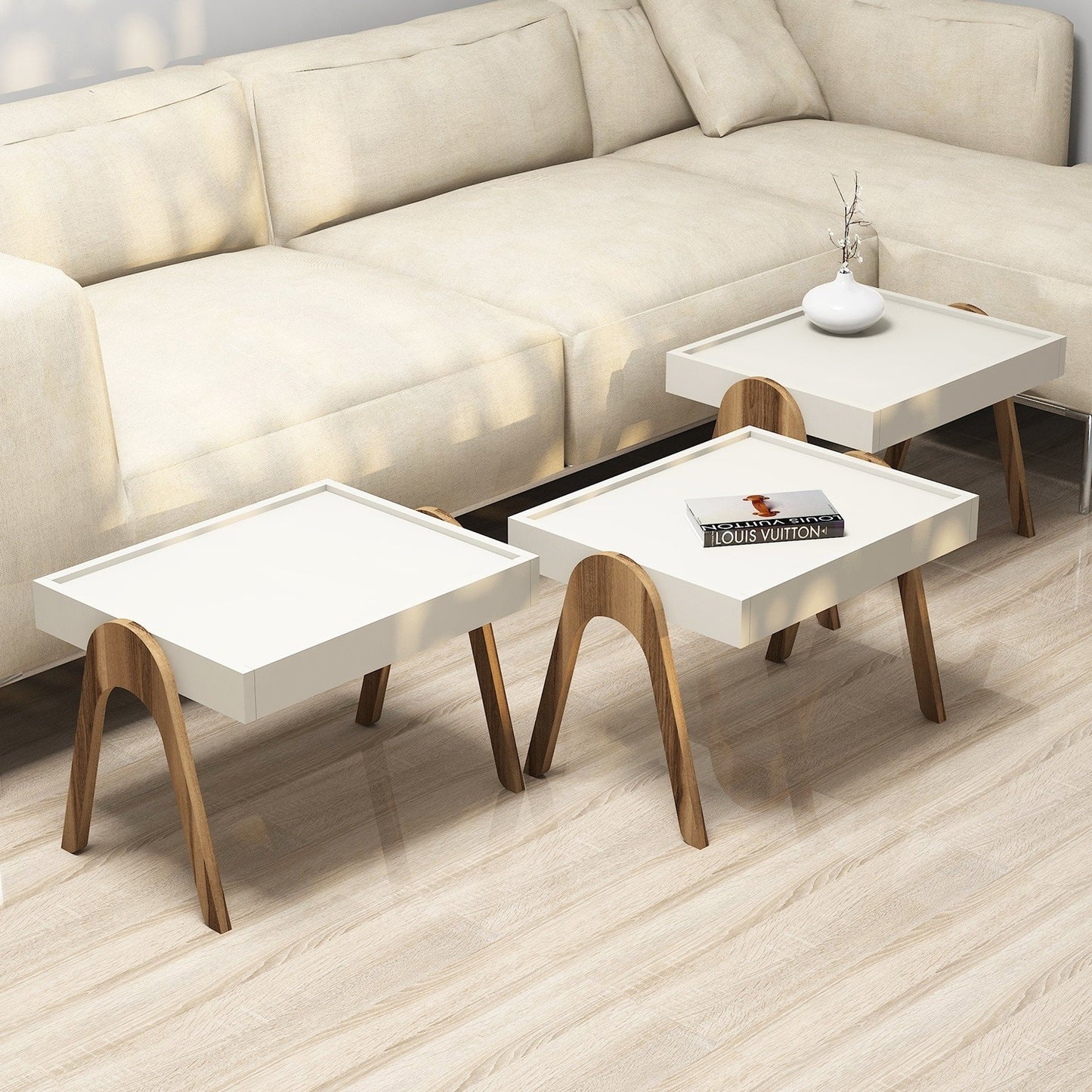 Stol (3 komada), Roma - Walnut, Cream