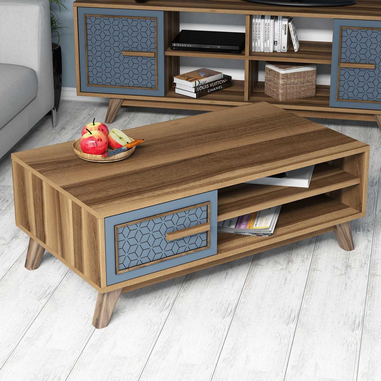 Stolić za kavu, Ayla - Walnut, Blue