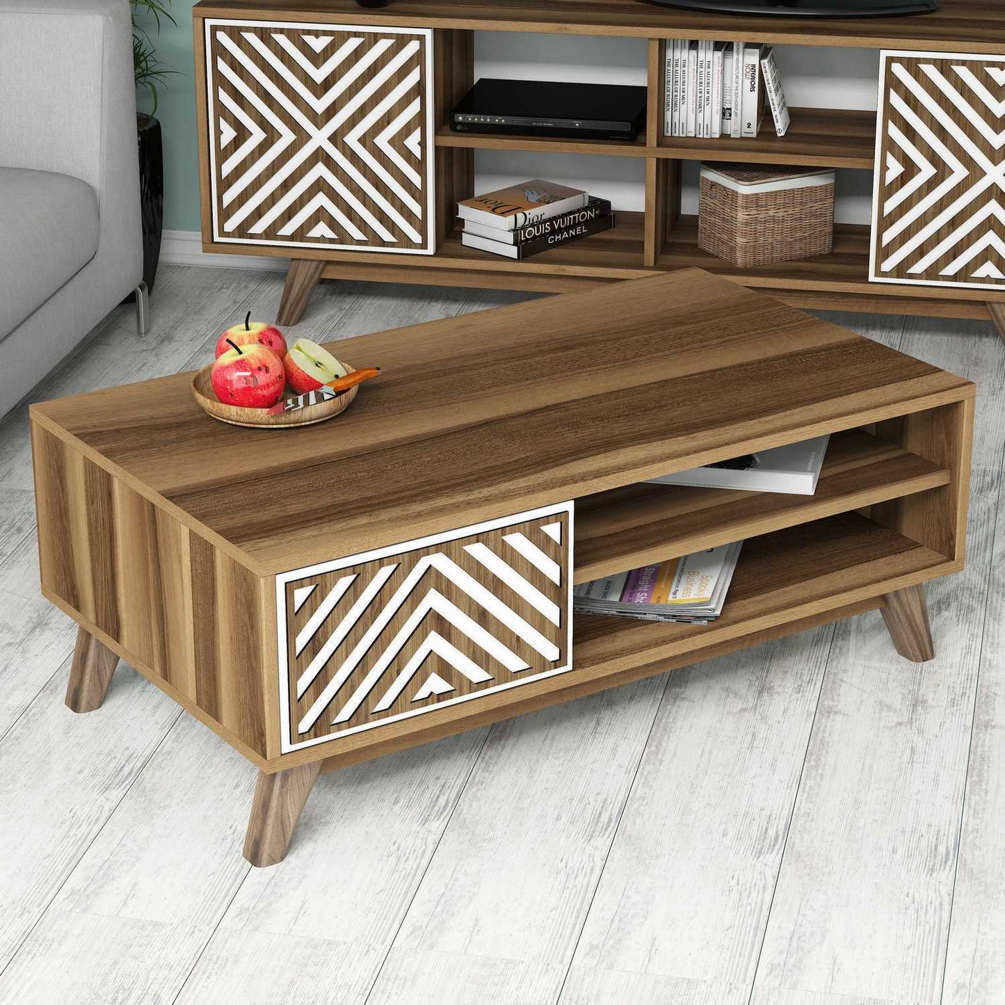 Stolić za kavu, İnci - Walnut, White