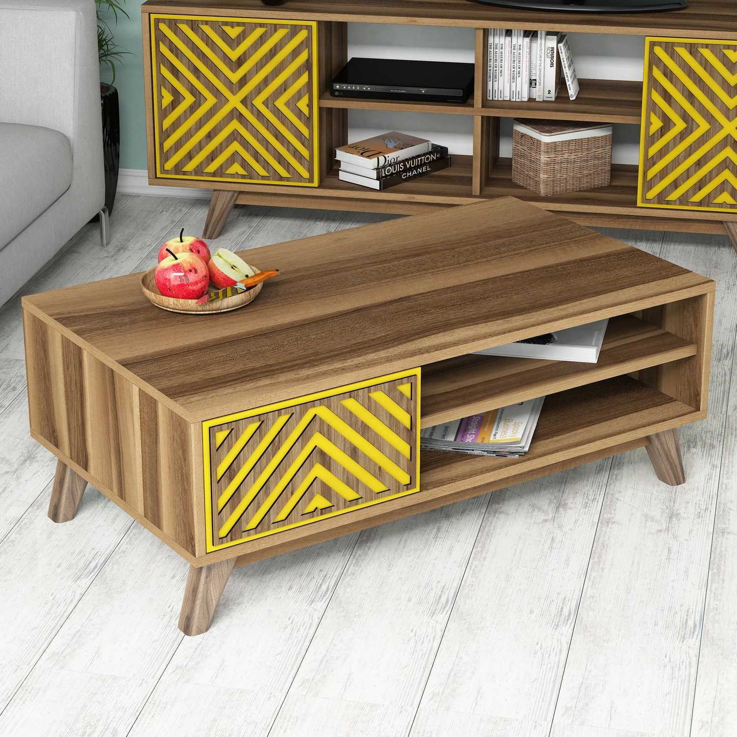 Stolić za kavu, İnci - Walnut, Yellow