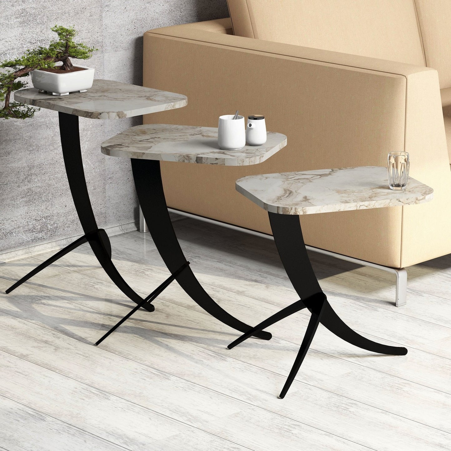 Stol (3 komada), Pion - White Marble