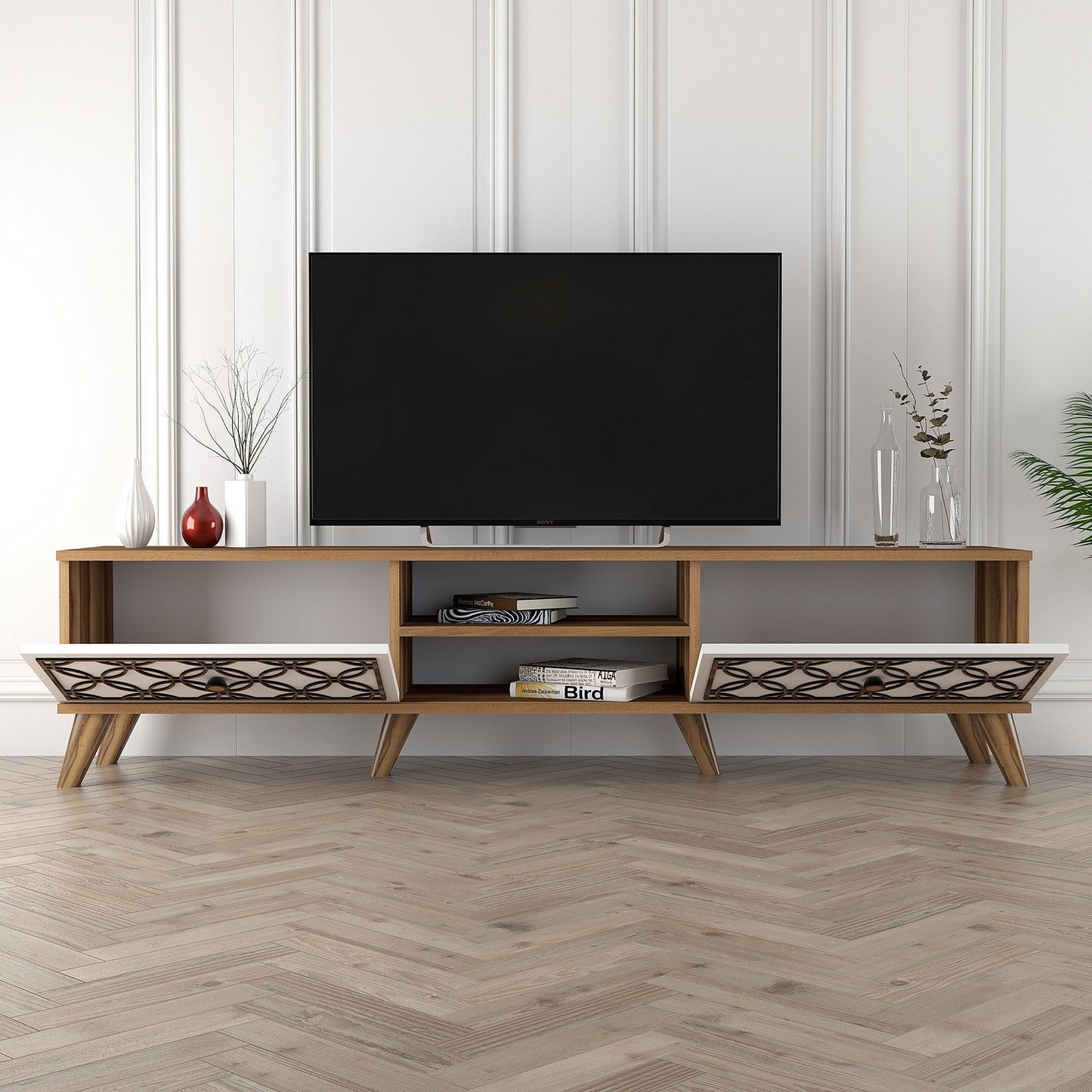 Stalak za televizor, Class - Walnut, White