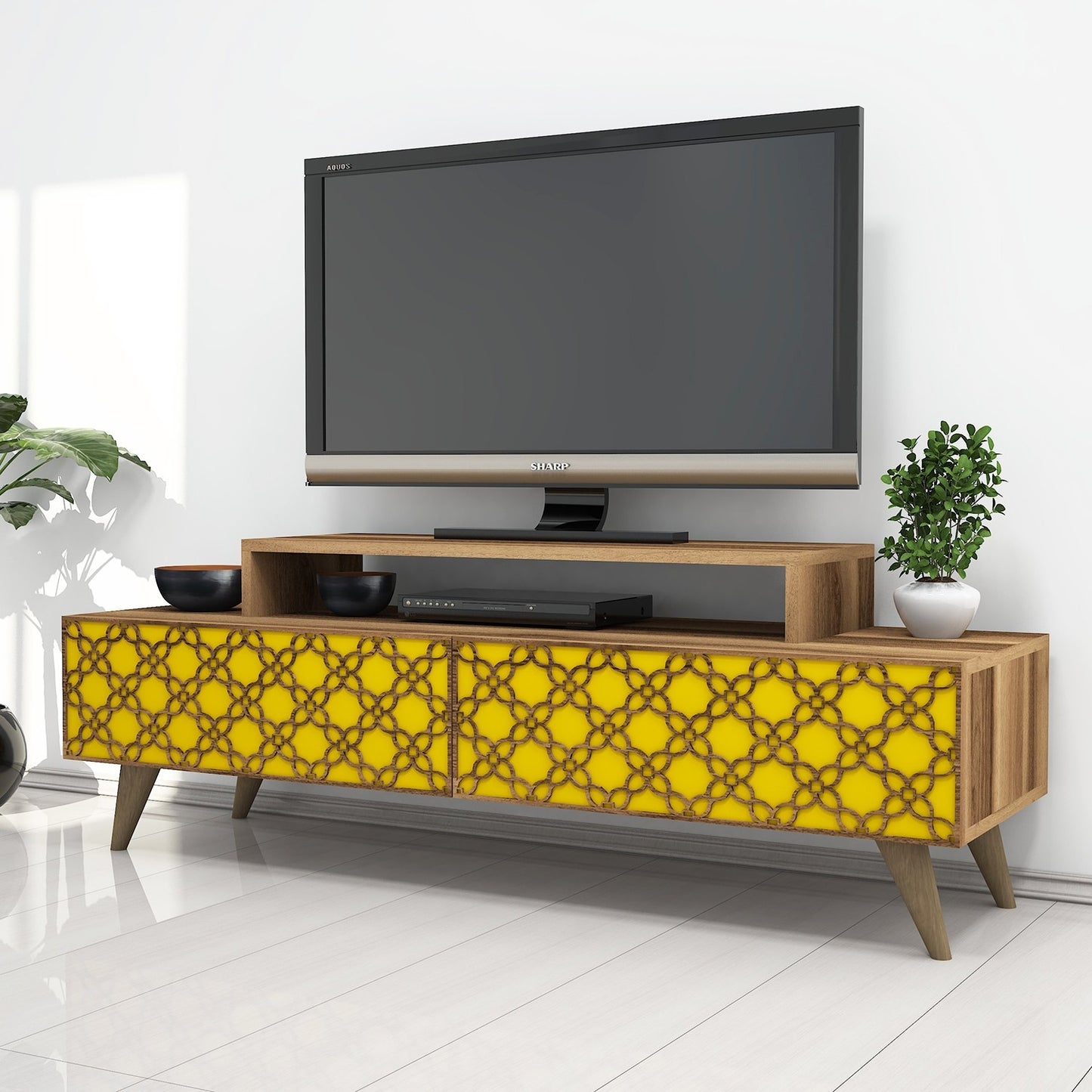 Stalak za televizor, City - Walnut, Yellow