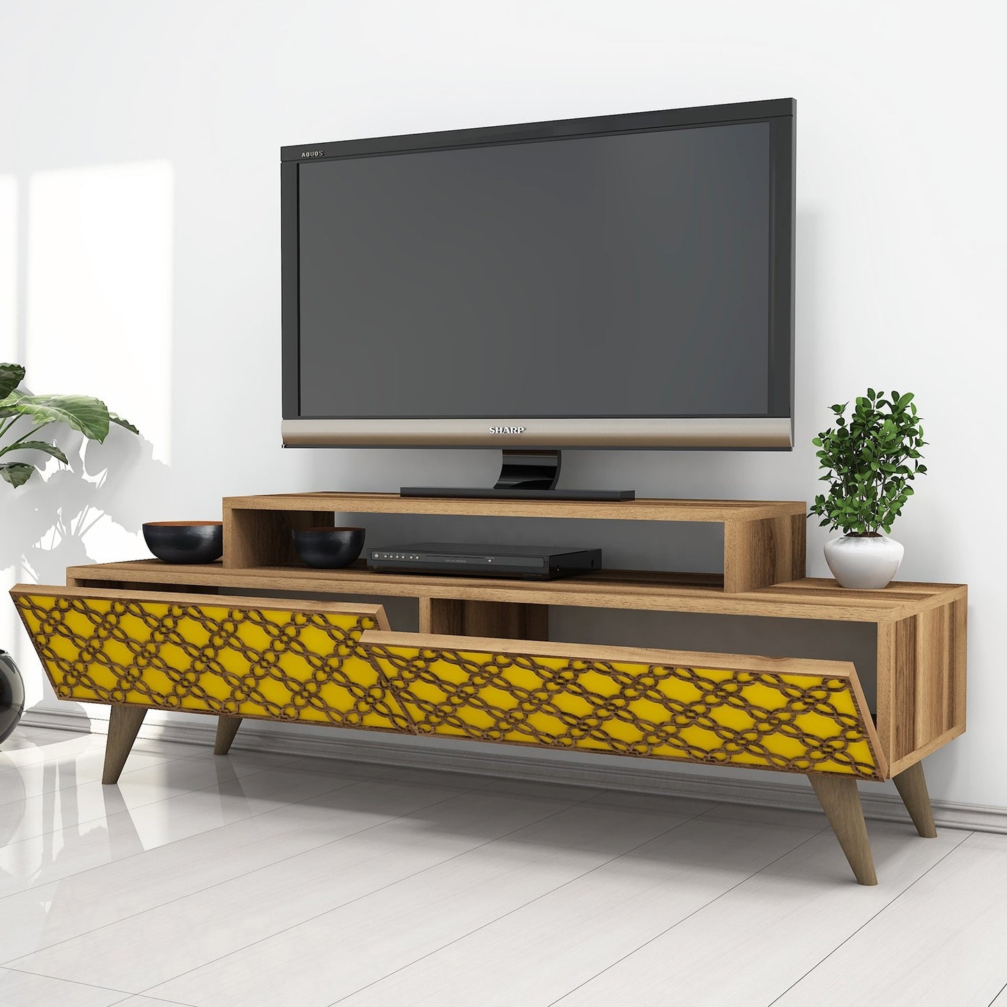 Stalak za televizor, City - Walnut, Yellow