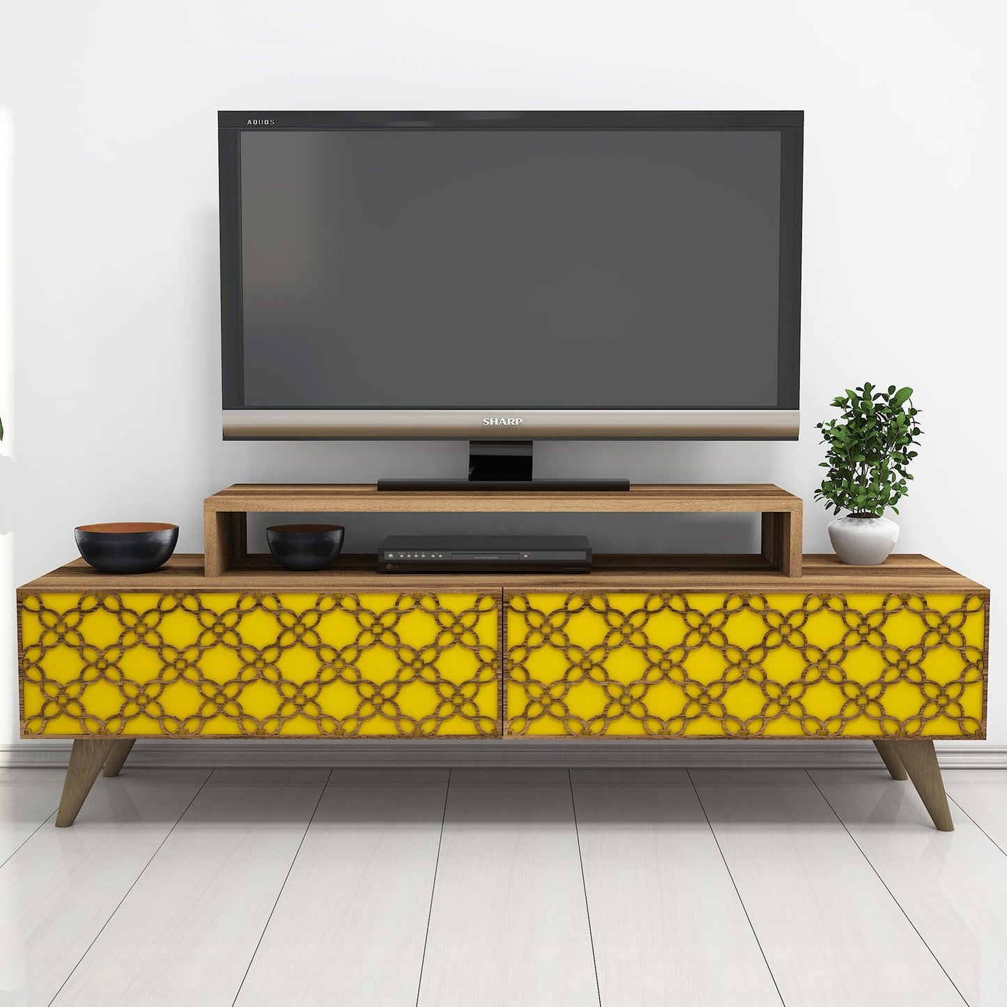 Stalak za televizor, City - Walnut, Yellow