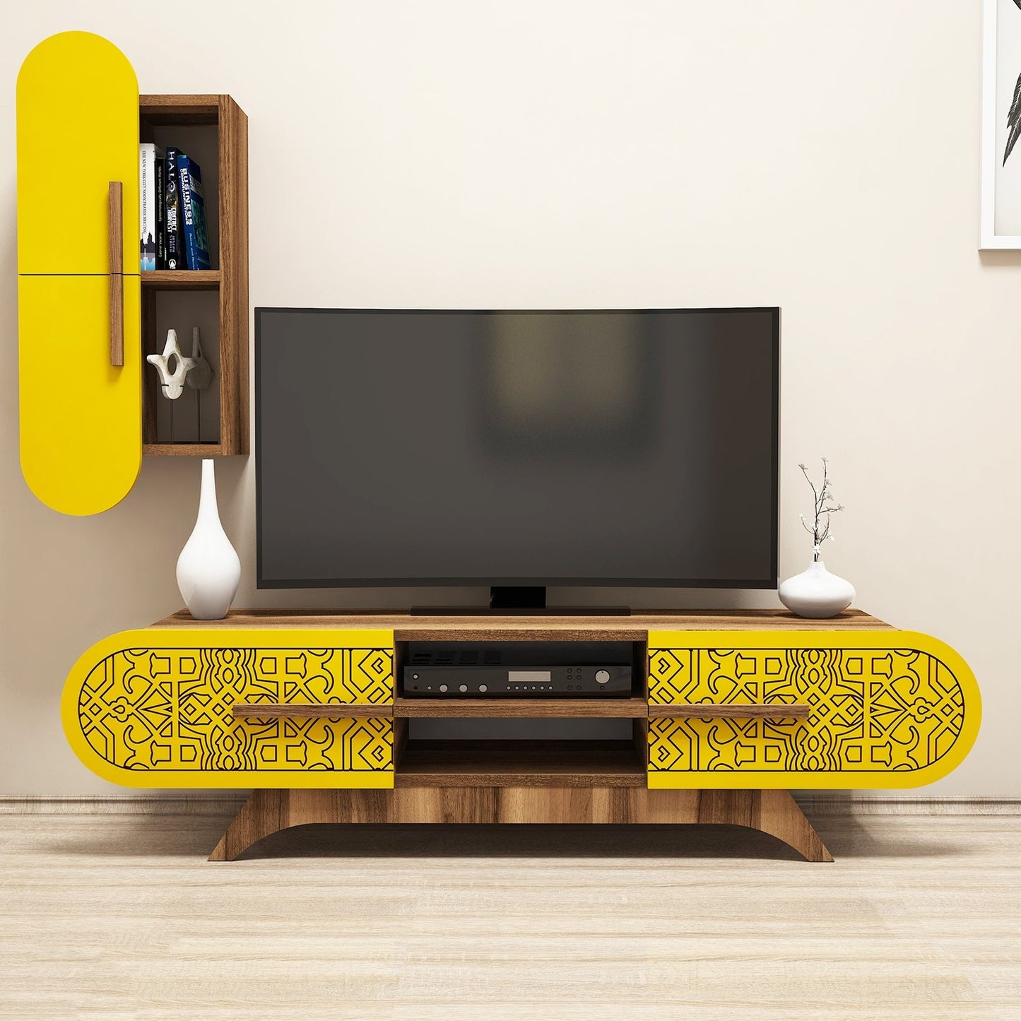 TV jedinica, Defne - Walnut, Yellow