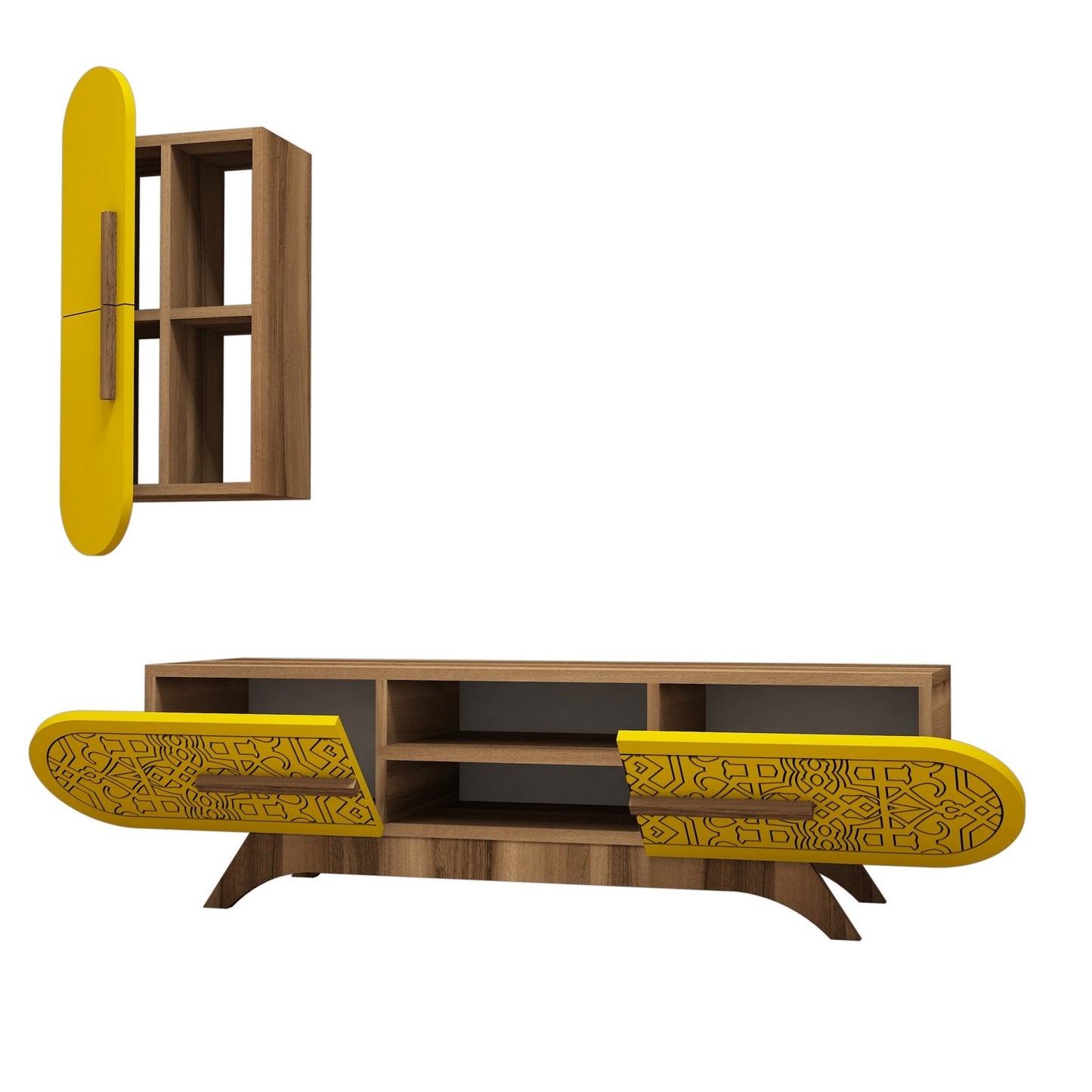 TV jedinica, Defne - Walnut, Yellow