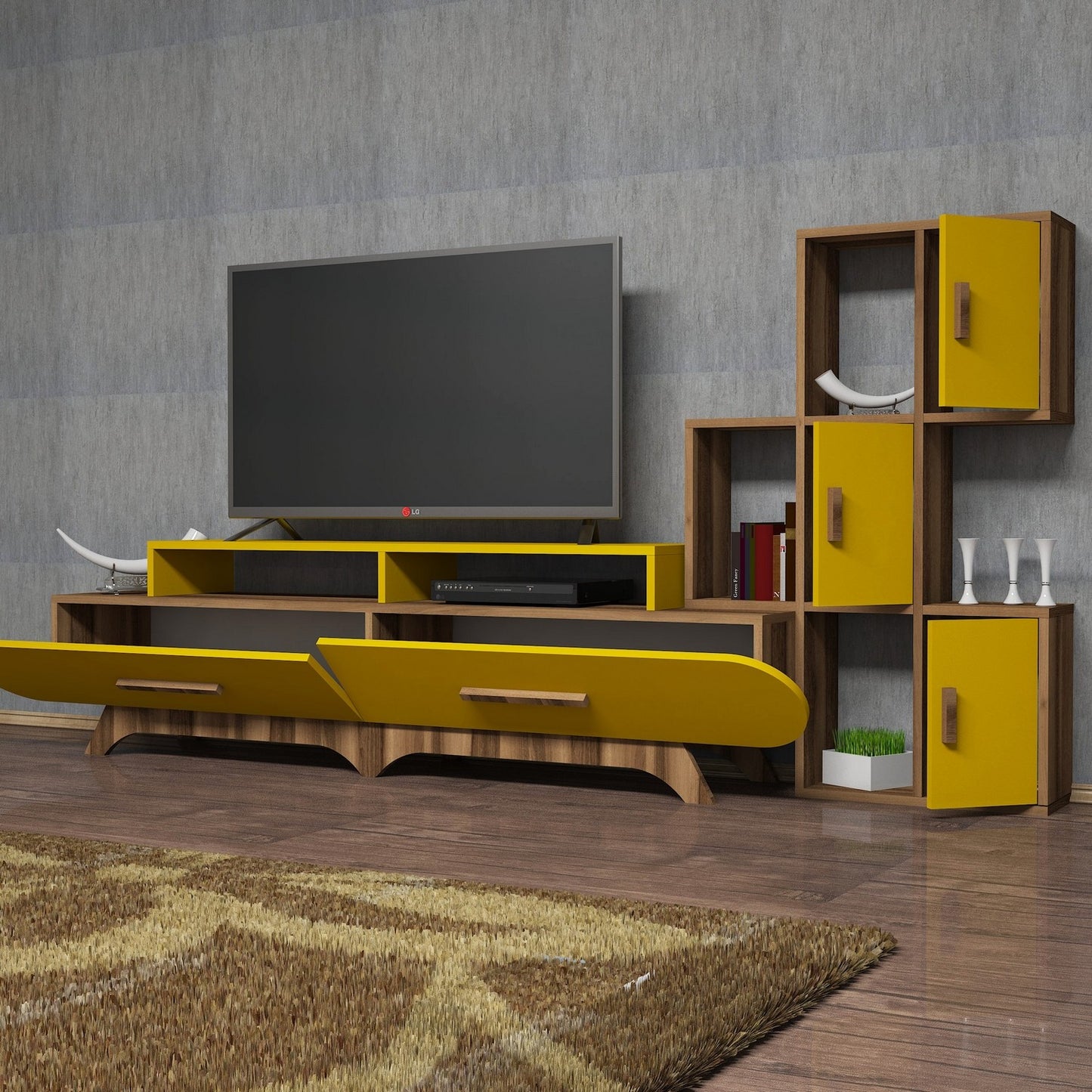 TV jedinica, Flora S - Walnut, Yellow