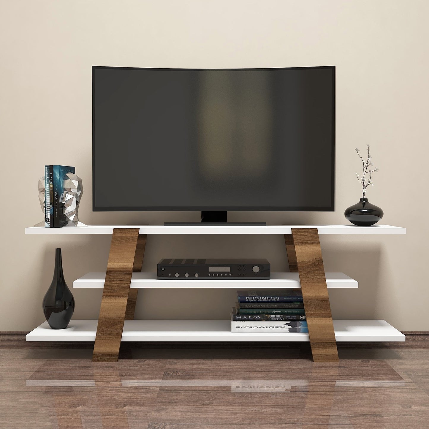 Stalak za televizor, Flower - Walnut, White