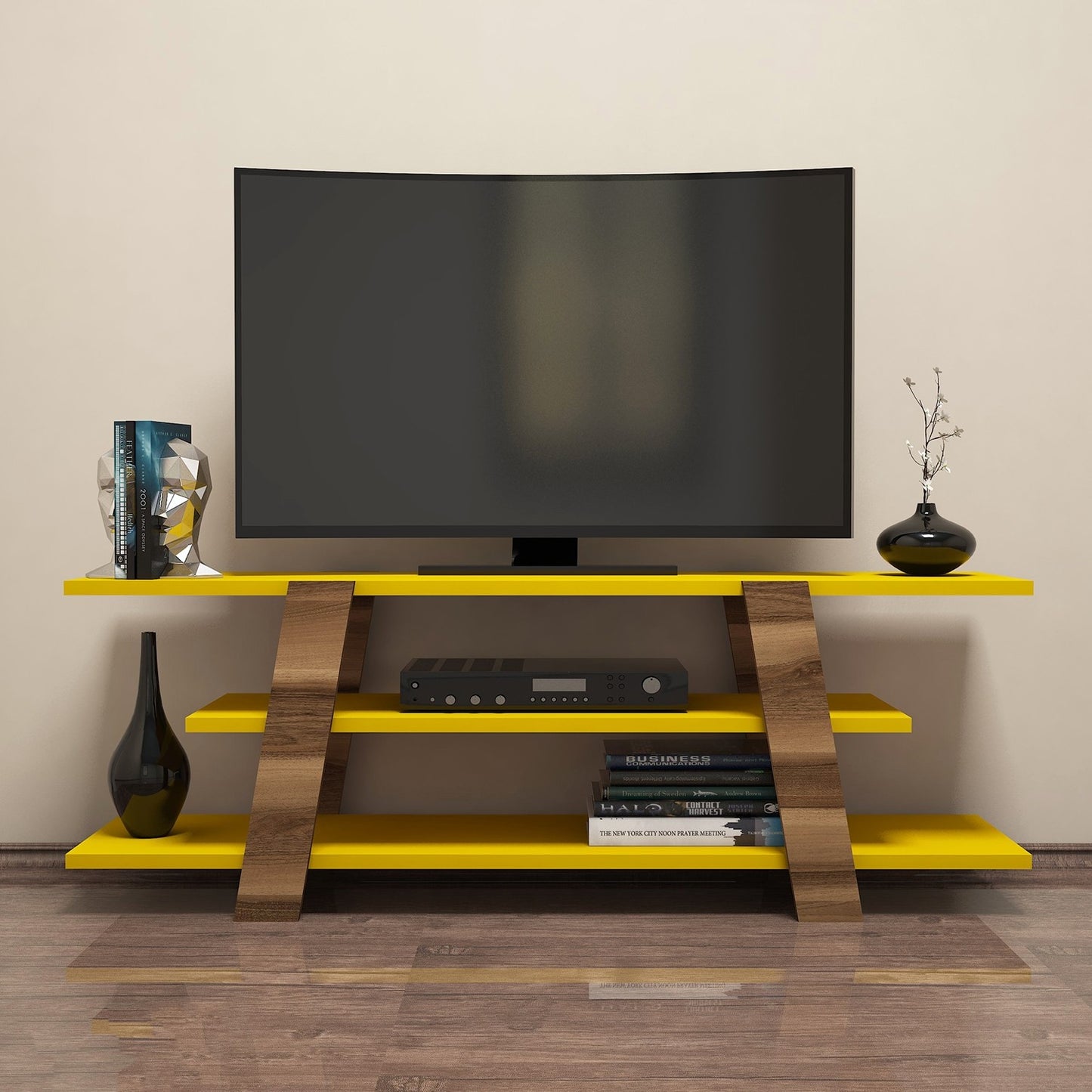 Stalak za televizor, Flower - Walnut, Yellow