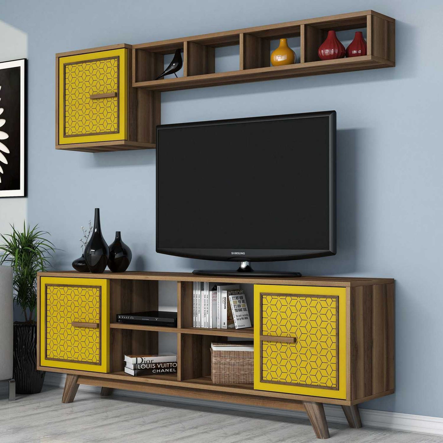 TV jedinica, Ayla - Walnut, Yellow