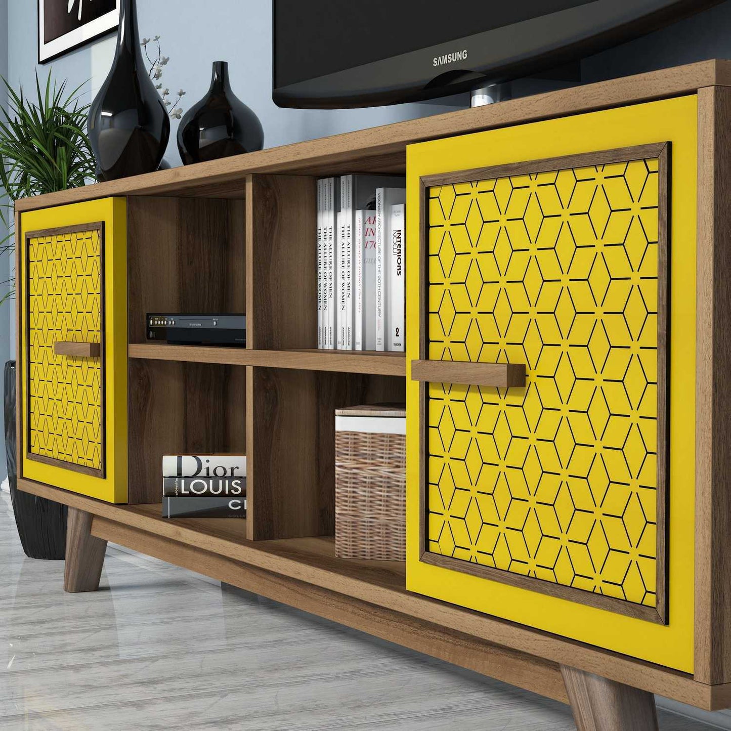TV jedinica, Ayla - Walnut, Yellow