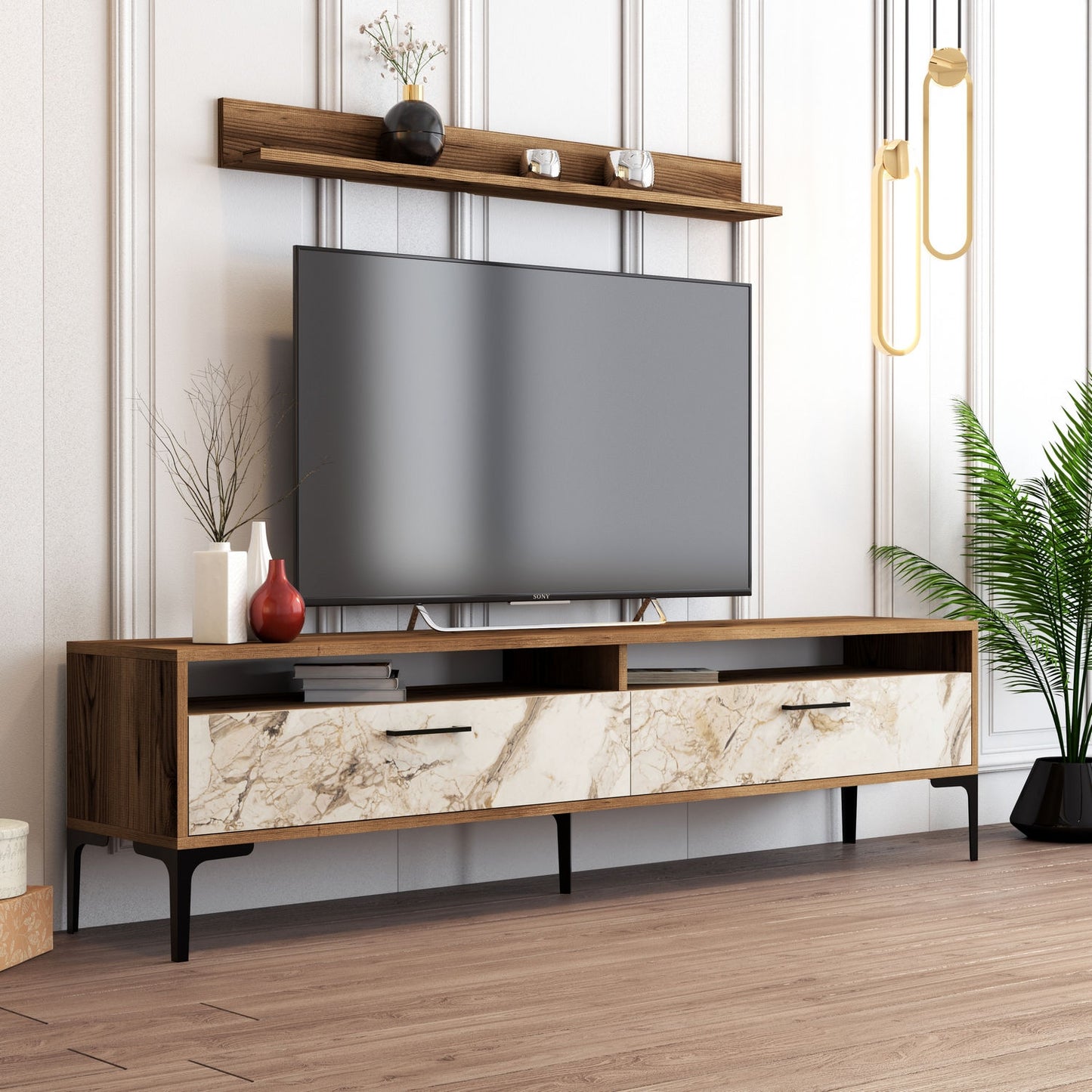 TV jedinica, Istanbul - Walnut, White Marble