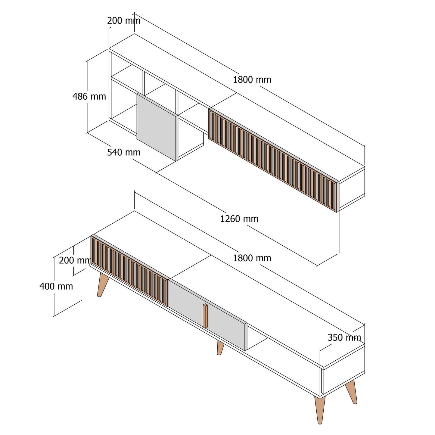 TV jedinica, Milan TV - Walnut, Cream